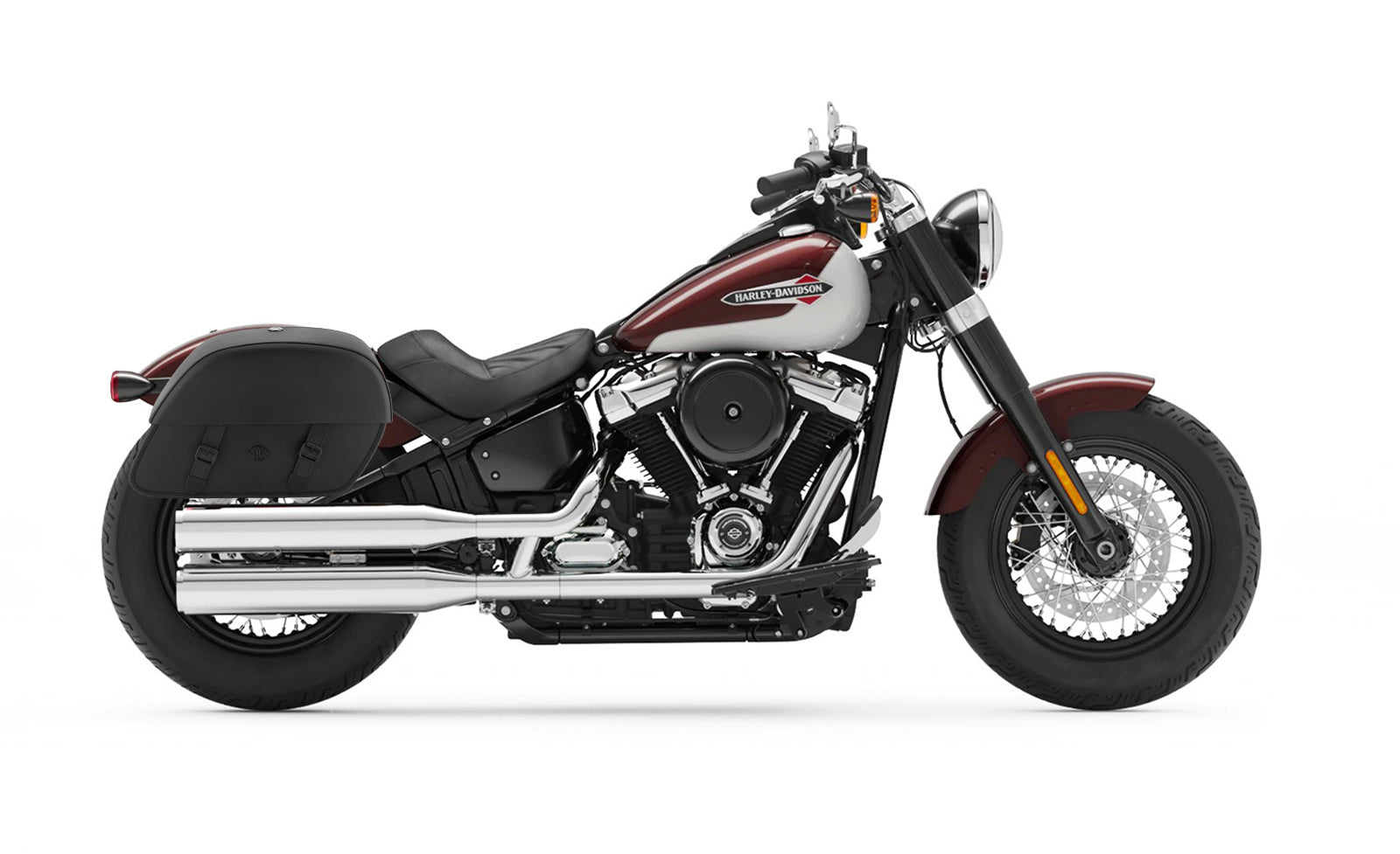 33L - Baelor Large Leather Saddlebags For Harley Softail Slim FLSL on Bike Photo @expand