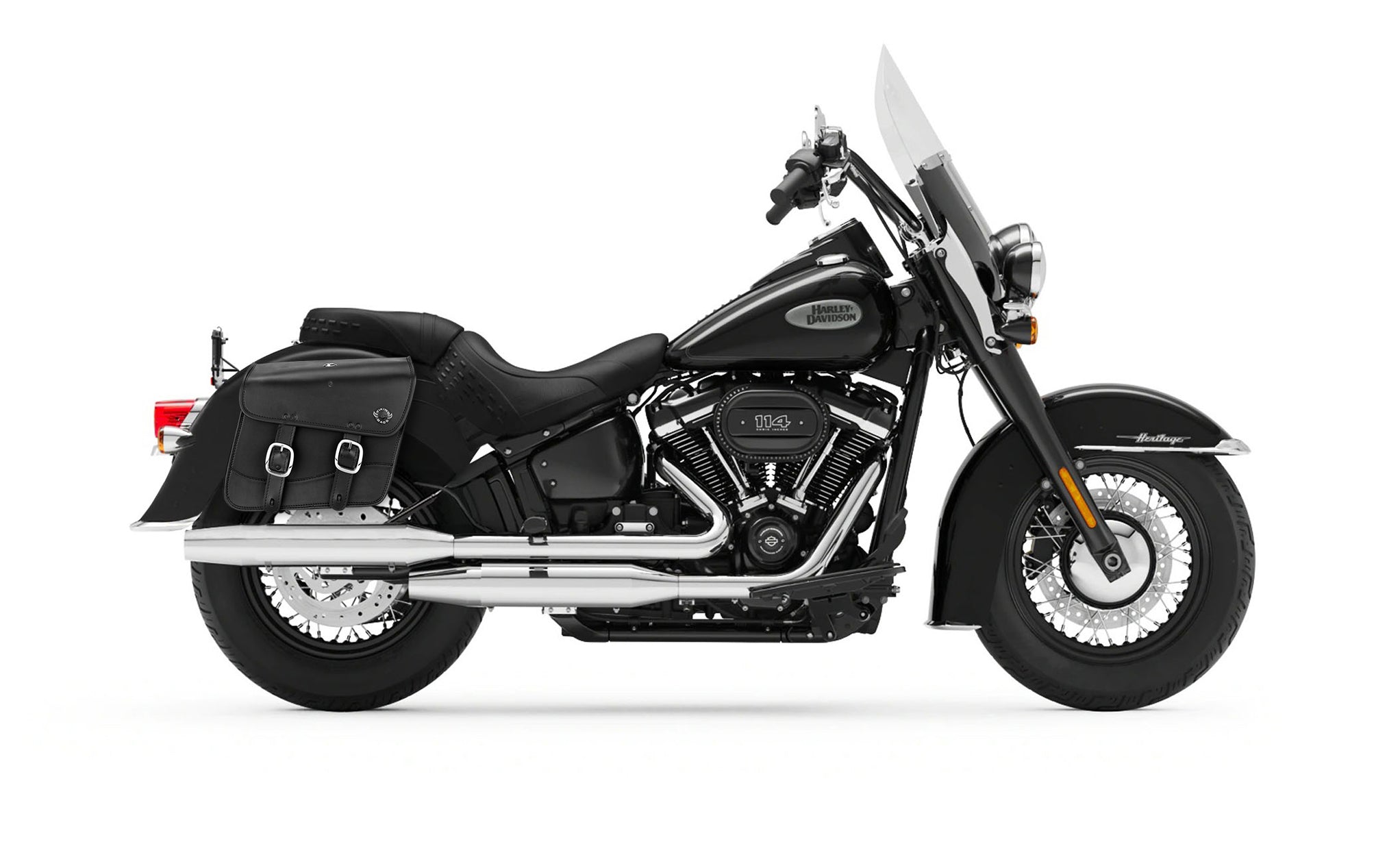 Viking Thor Medium Leather Motorcycle Saddlebags For Harley Davidson Softail Heritage Flst I C Ci on Bike Photo @expand