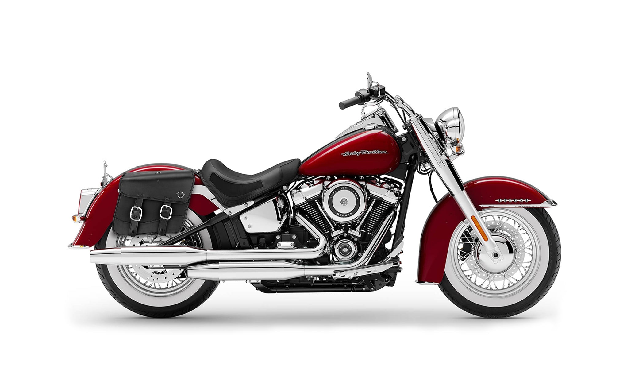 Viking Thor Medium Leather Motorcycle Saddlebags For Harley Davidson Softail Deluxe Flstn I on Bike Photo @expand