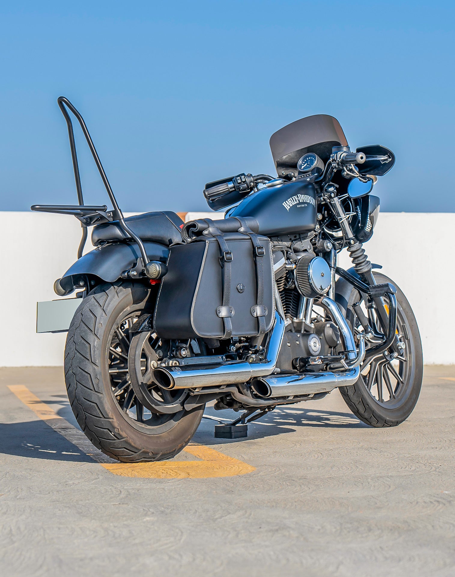 35L - Ghost Extra Large Roll-Top Shock Cutout Saddlebags For Harley Sportster 883 Iron XL883N Lifestyle