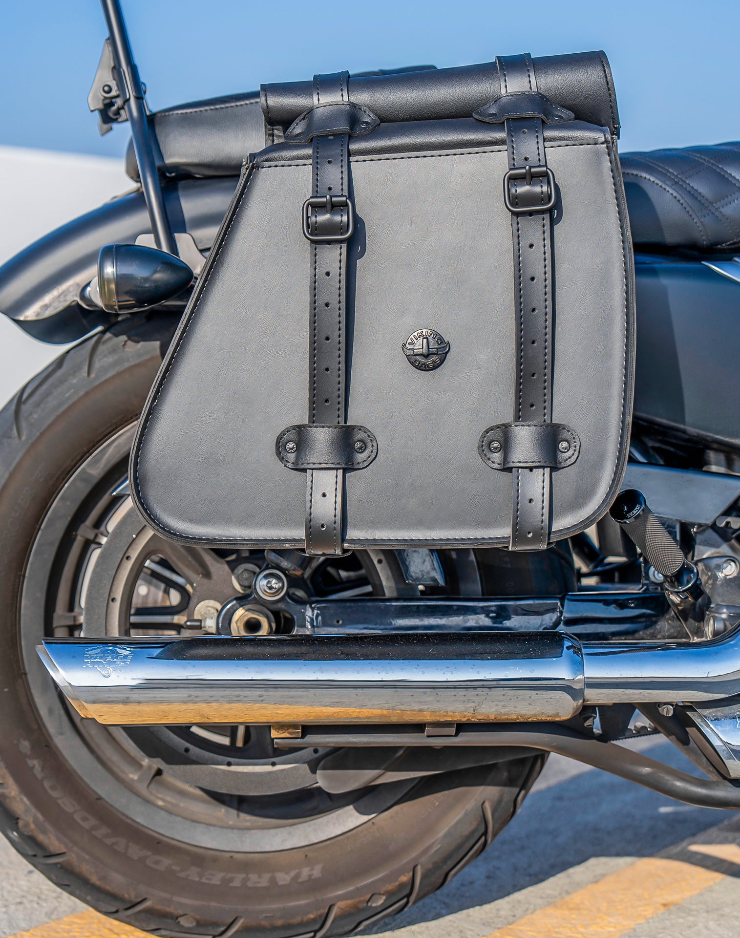 35L - Ghost Extra Large Roll-Top Shock Cutout Saddlebags For Harley Sportster 883 Iron XL883N Lifestyle