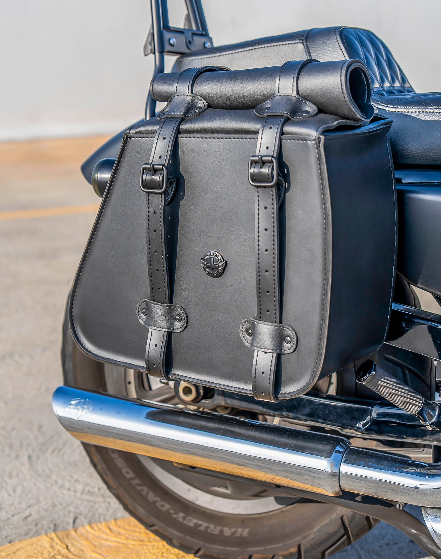 35L - Ghost Extra Large Roll-Top Shock Cutout Saddlebags For Harley Sportster 883 Iron XL883N Lifestyle