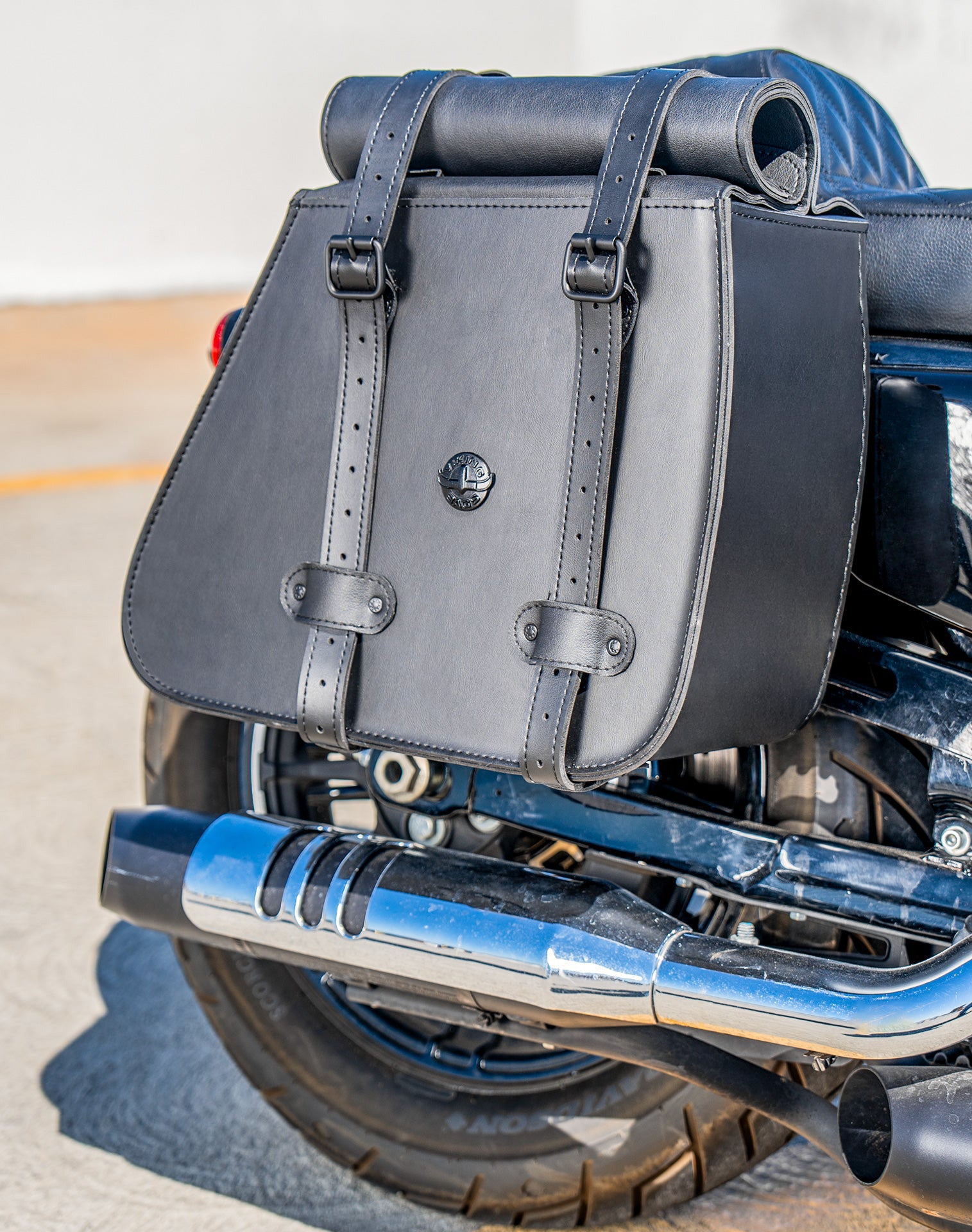 35L - Void Large Roll-Top Shock-Cut Saddlebags For Harley Sportster Super Low XL1200T Vertical Lifestyle