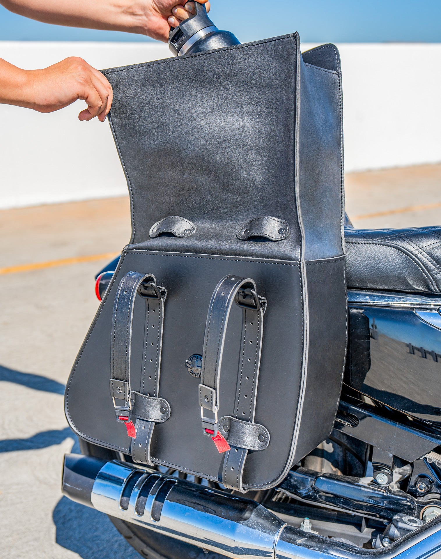 35L - Void Large Roll-Top Shock-Cut Saddlebags For Harley Sportster Super Low XL1200T Vertical Lifestyle