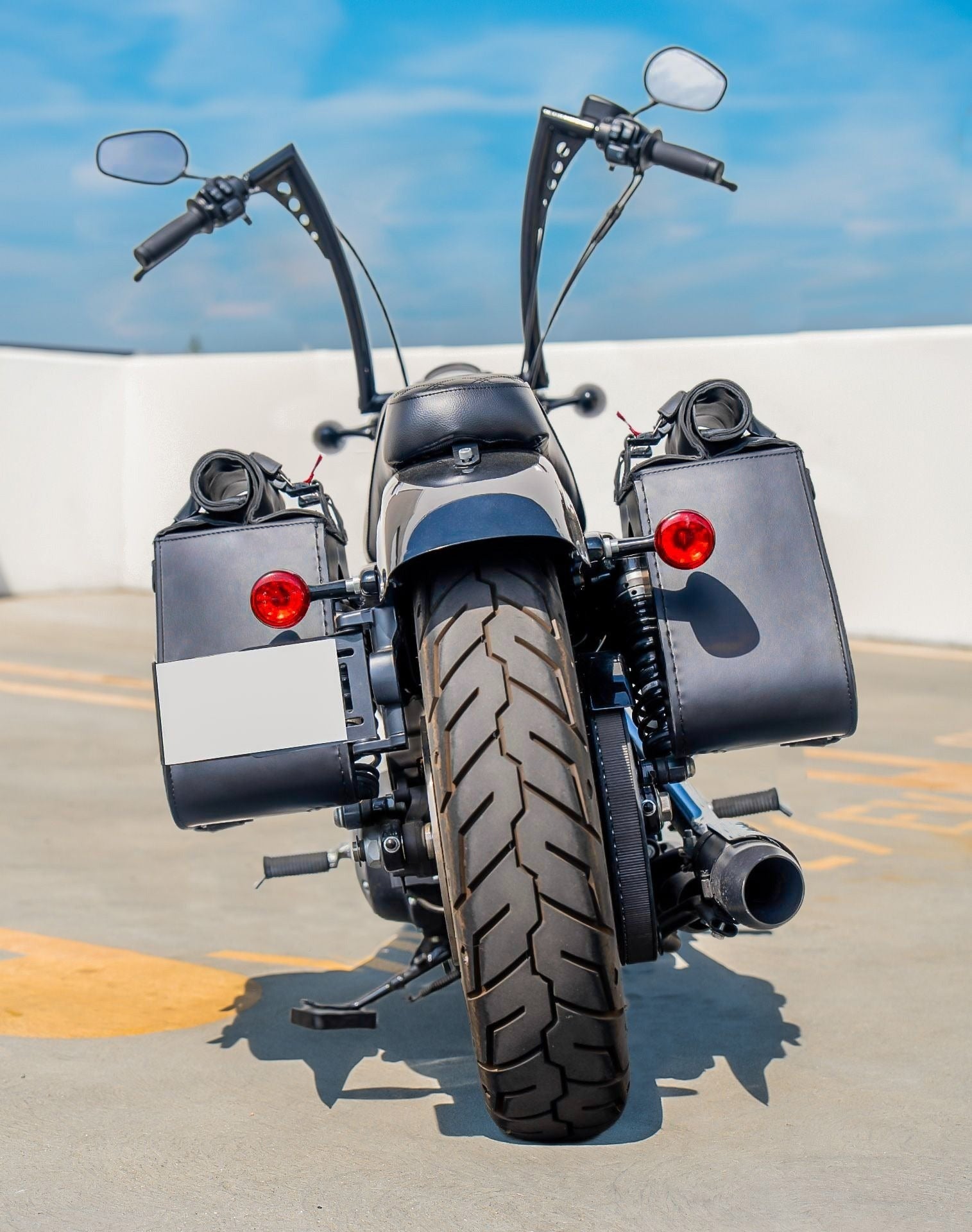 35L - Void Large Roll-Top Shock-Cut Saddlebags For Harley Sportster 883 Iron XL883N Vertical Lifestyle
