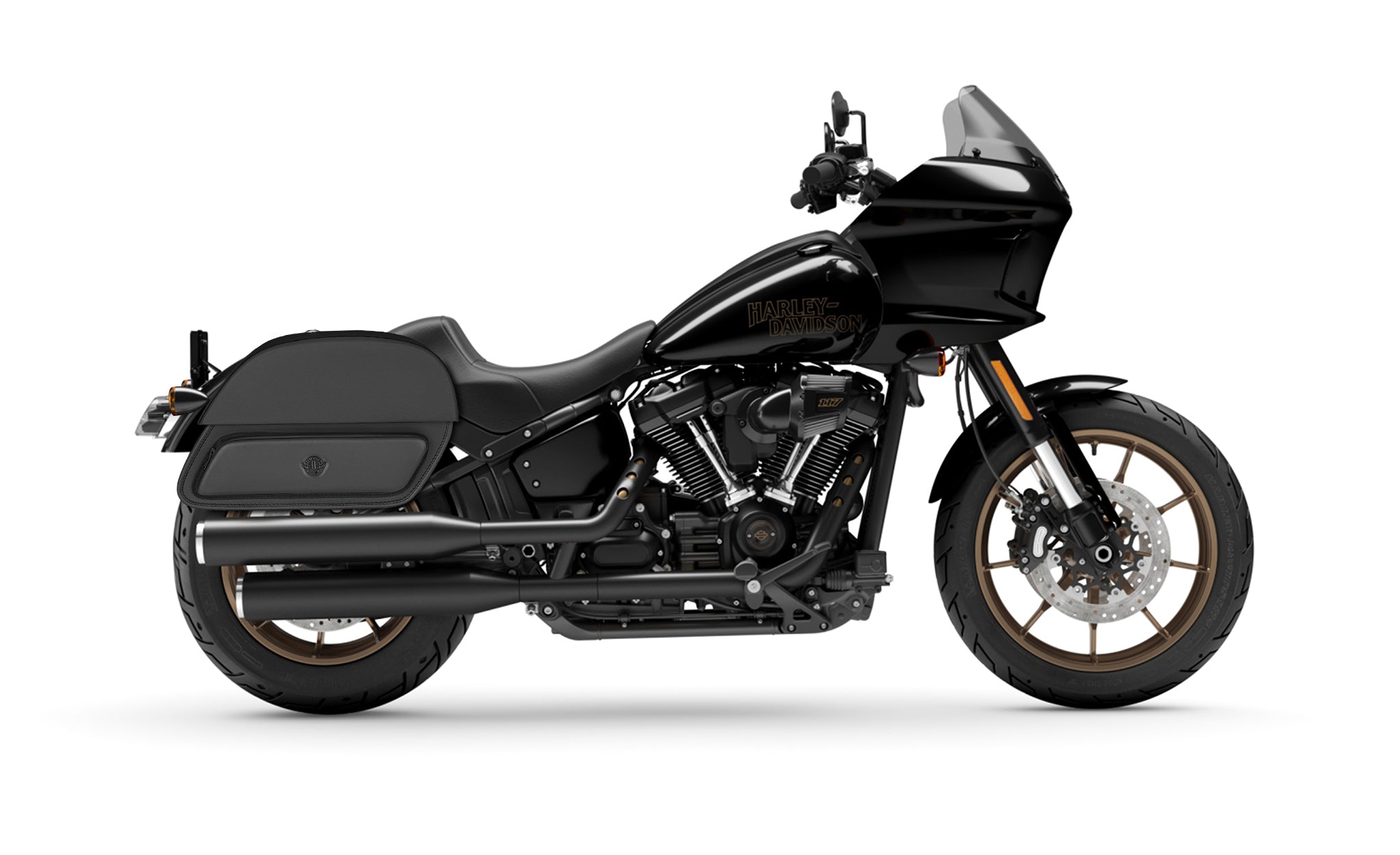 33L - Pantheon Large Saddlebags for Harley Davidson Softail Low Rider ST FXLRST on Bike Photo @expand