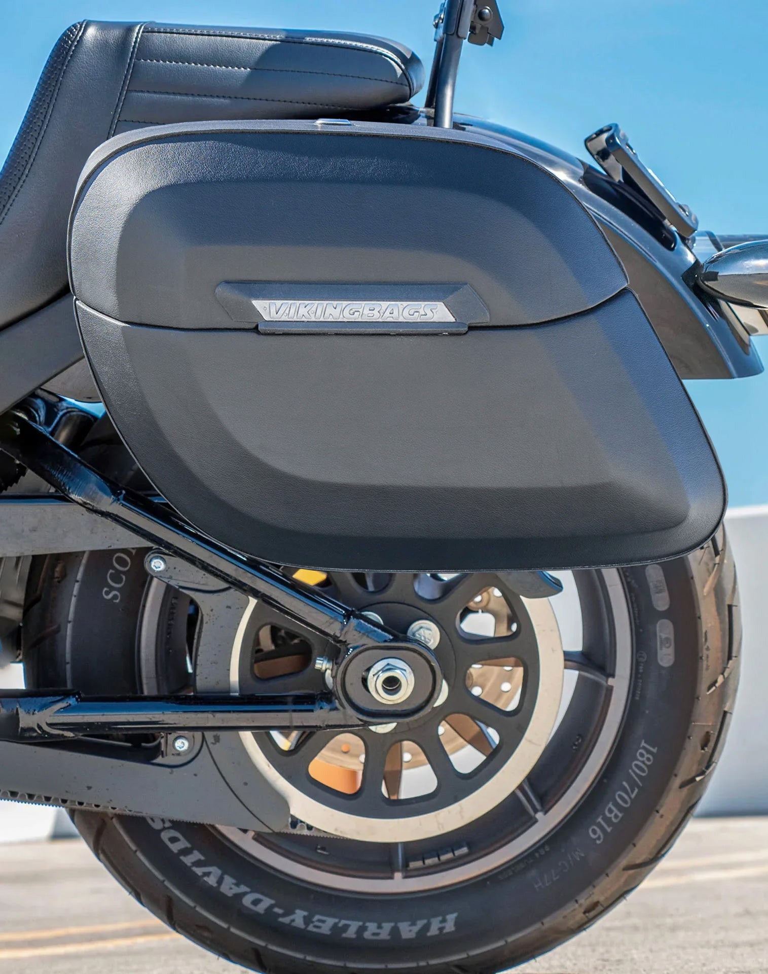 40L - Lamellar Raven XL Leather Covered Hard Saddlebags For 2025+ Harley Softail Low Rider S FXLRS Vertical Lifestyle 