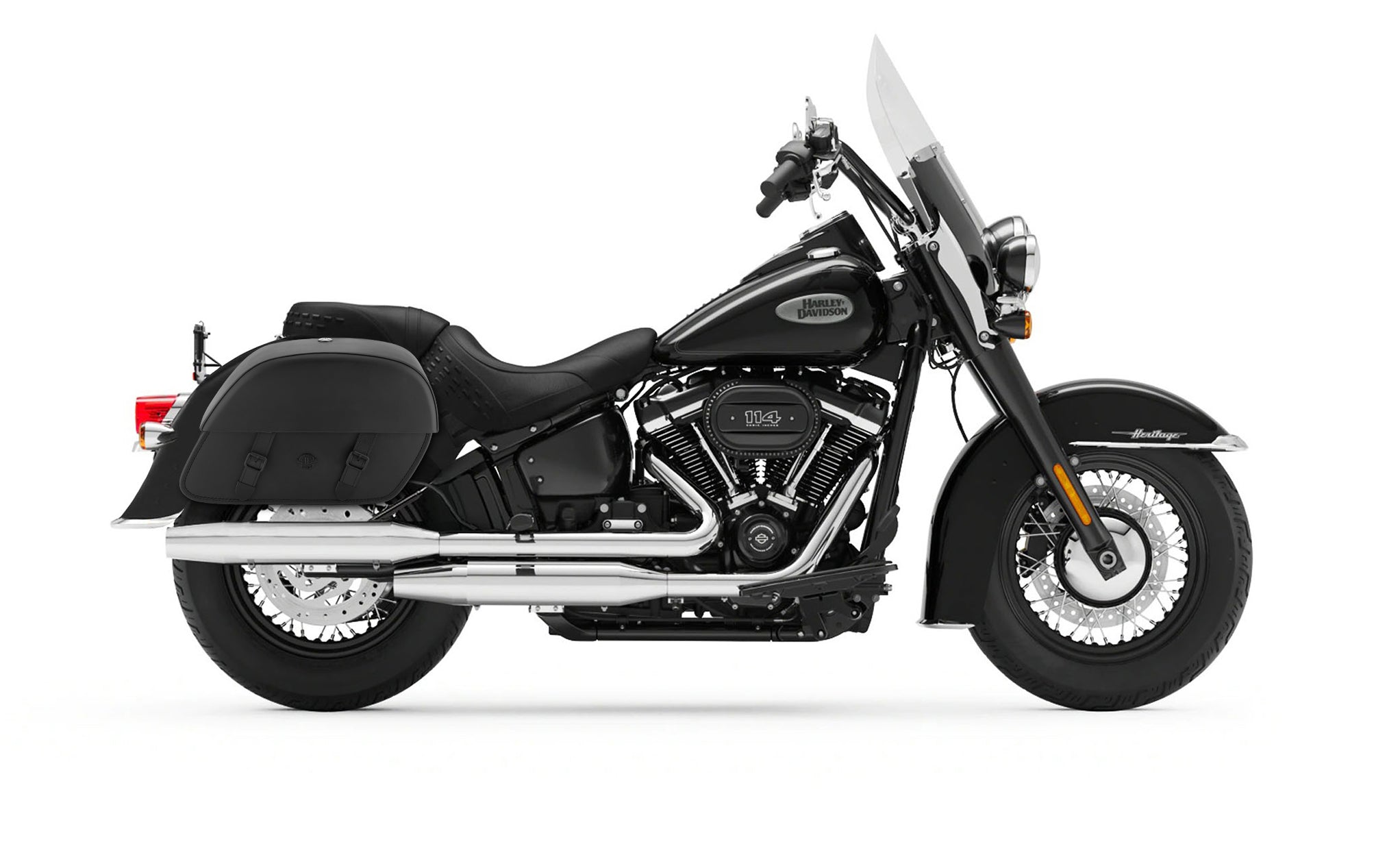 Viking Baelor Medium Leather Motorcycle Saddlebags For Harley Davidson Softail Heritage Flst I C Ci on Bike Photo @expand