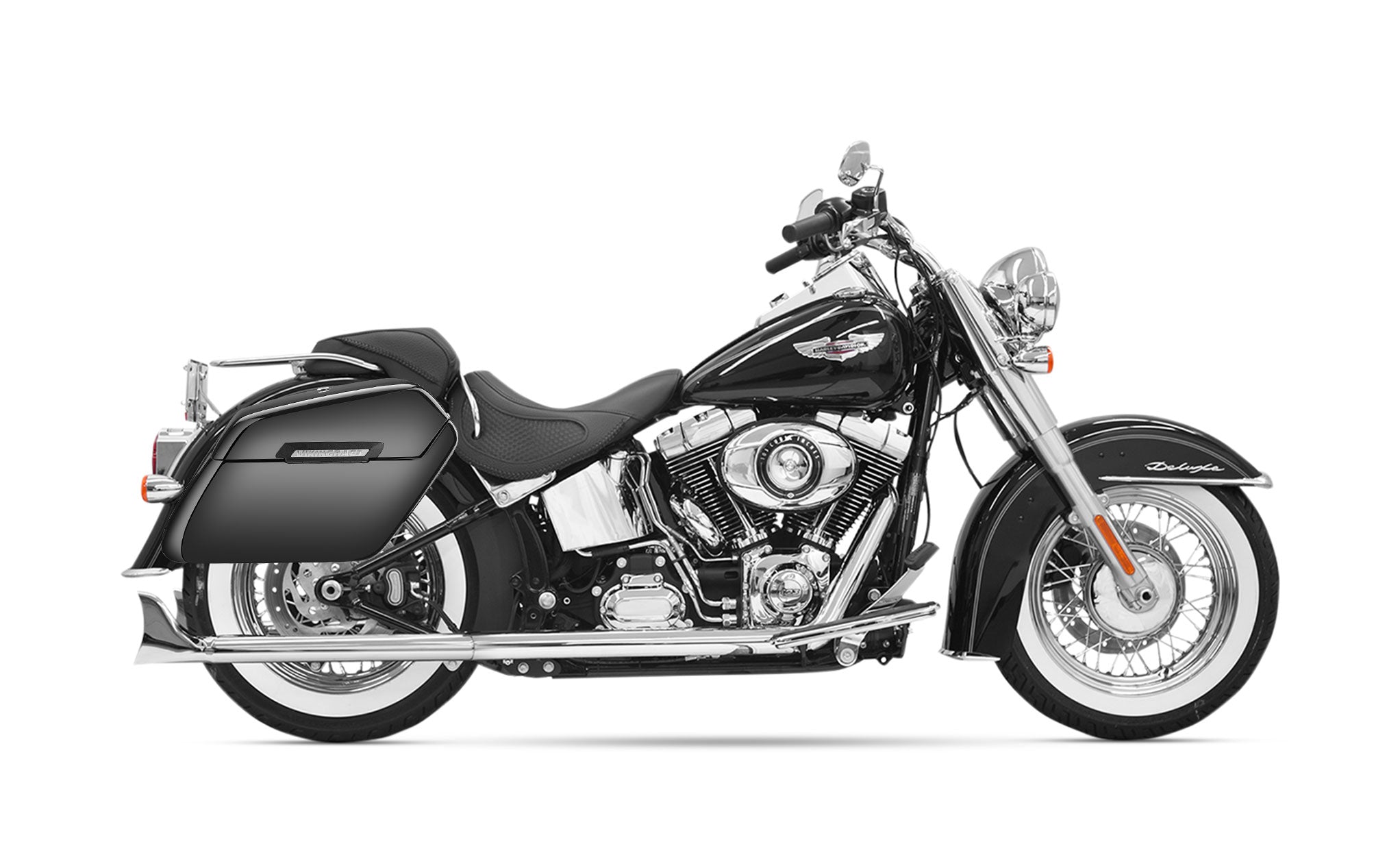 42L - Baldur Extra Large Painted Motorcycle Hard Saddlebags for Harley Softail Heritage FLSTICCI on Bike Photo @expand