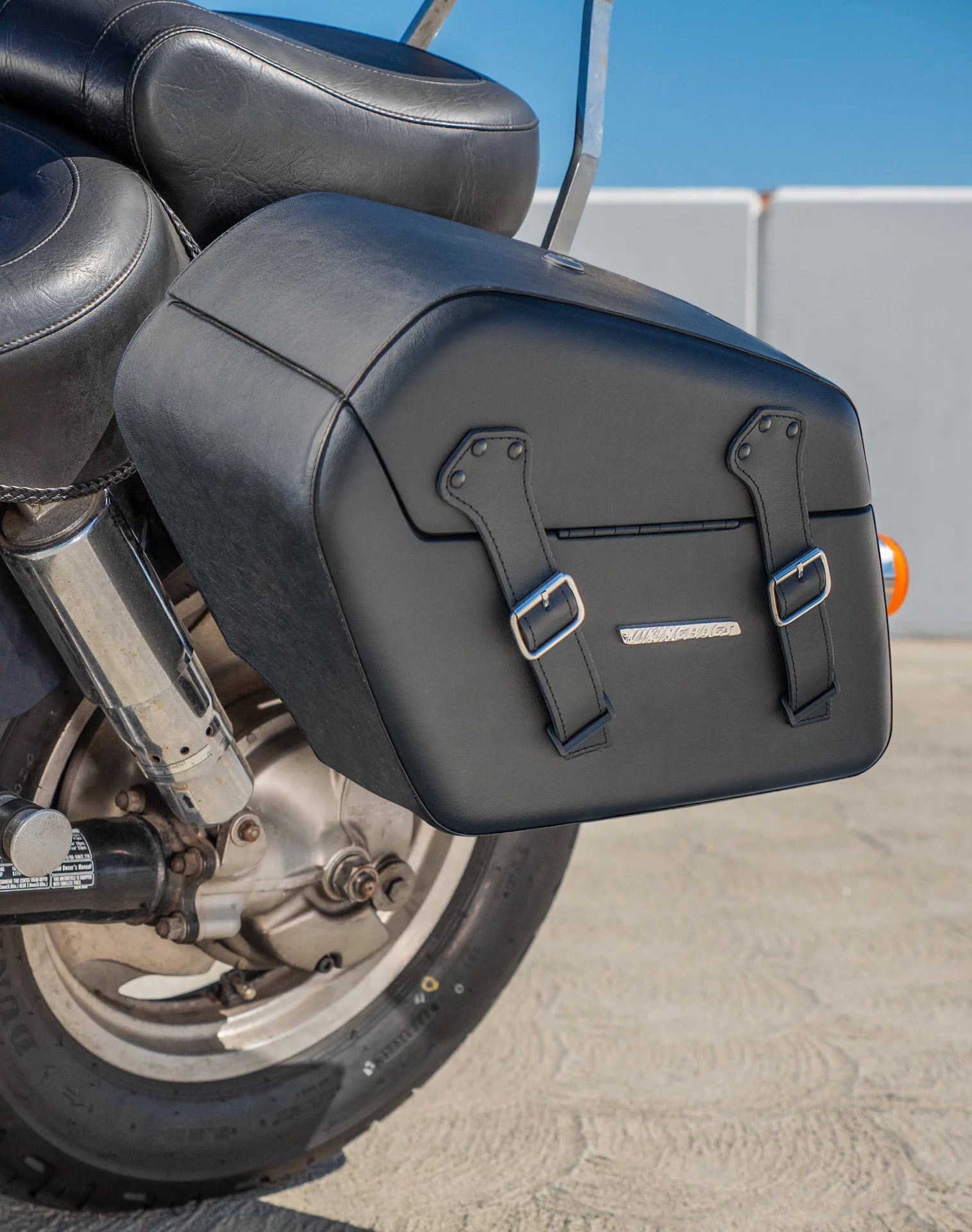 42L - Baldur XL Honda Shadow 1100 Sabre Leather Wrapped Hard Saddlebags Lifestyle