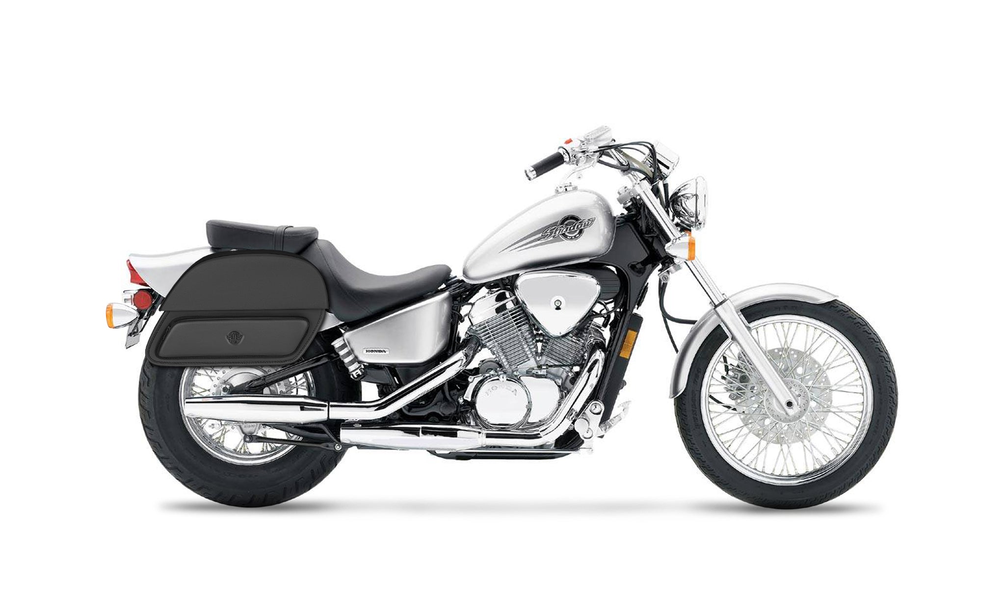 28L - Pantheon Medium Shadow 600 VLX Motorcycle Saddlebags on Bike Photo @expand