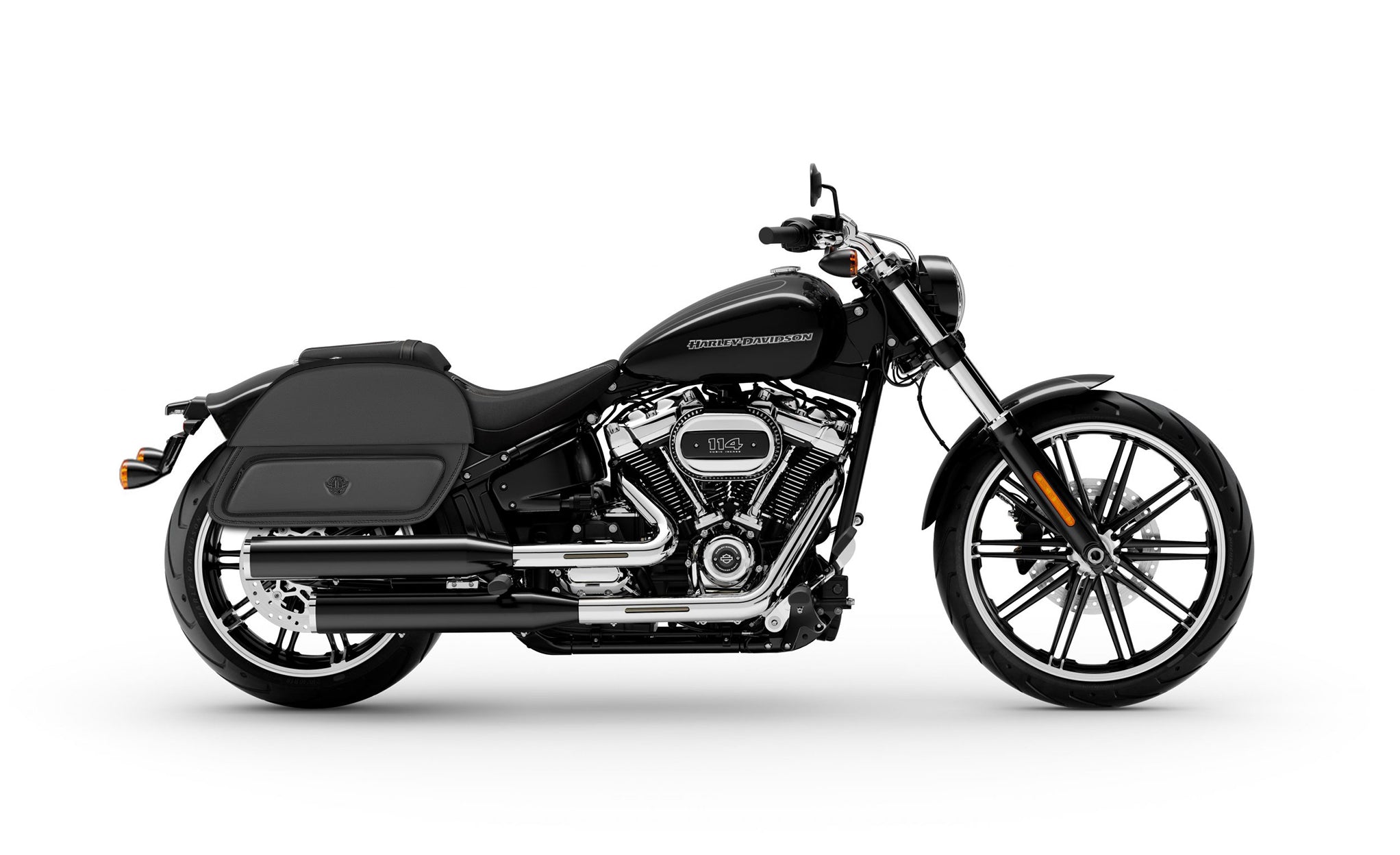 28L - Pantheon Medium Motorcycle Saddlebags for Harley Softail Breakout 114 FXBR/S on Bike Photo @expand