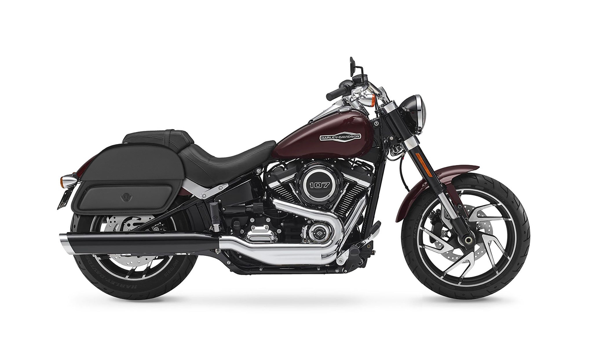 28L - Pantheon Medium Motorcycle Saddlebags for Harley Softail Sport Glide FLSB on Bike Photo @expand