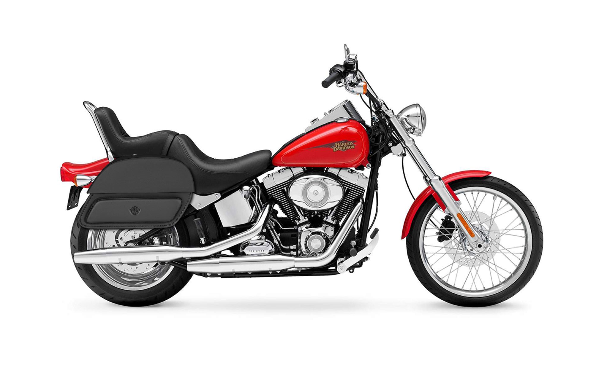 28L - Pantheon Medium Motorcycle Saddlebags for Harley Softail Custom FXSTC