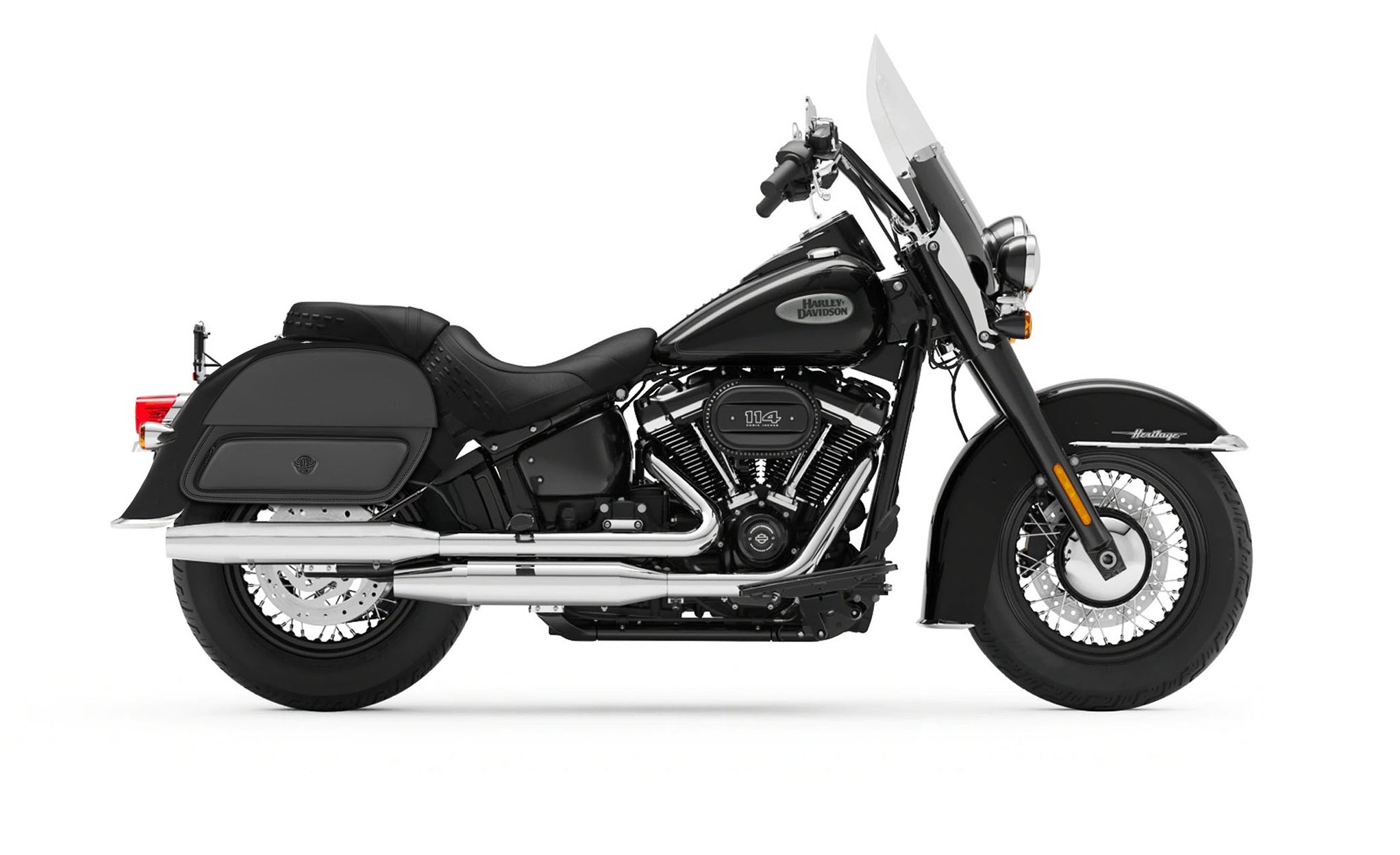 Viking Pantheon Medium Leather Motorcycle Saddlebags For Harley Davidson Softail Heritage Flst I C Ci on Bike Photo @expand