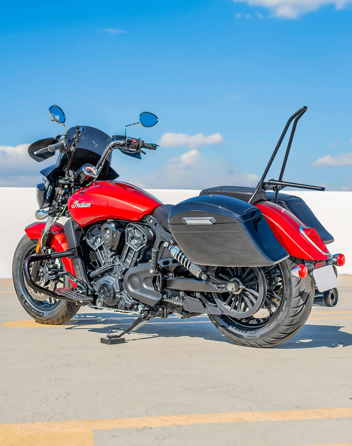 40L - Lamellar Stallion XL Indian Scout Classic 2025+ Painted Motorcycle Hard Saddlebags Lifestyle