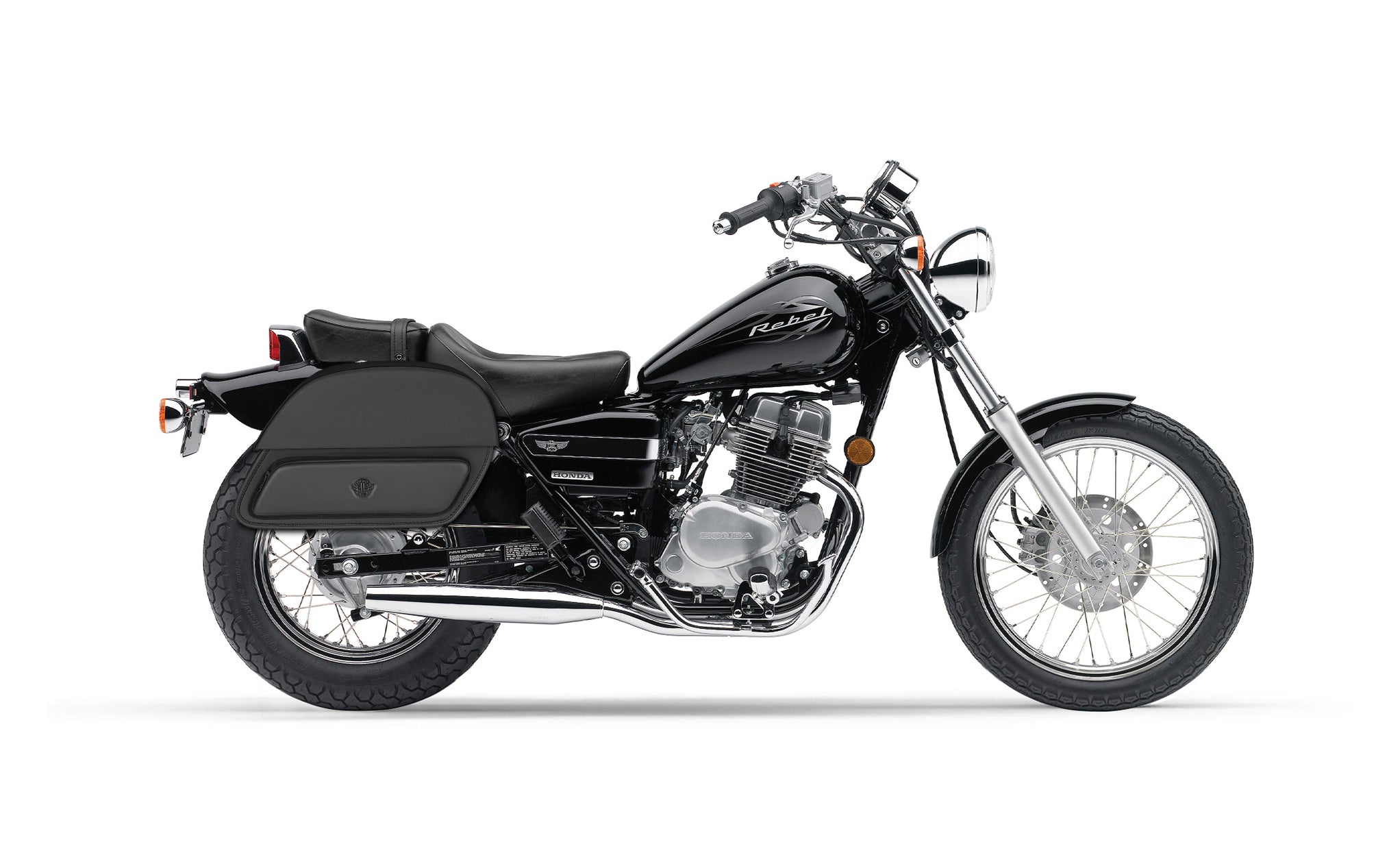 Viking Pantheon Medium Honda Rebel 250 Cmx250C Leather Motorcycle Saddlebags on Bike Photo @expand