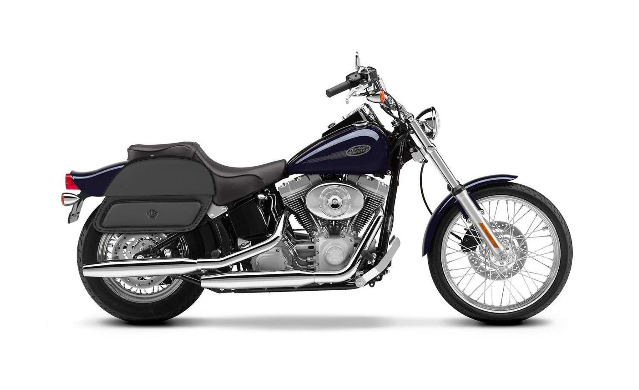 28L - Pantheon Medium Motorcycle Saddlebags for Harley Softail Standard FXST/I on Bike Photo @expand