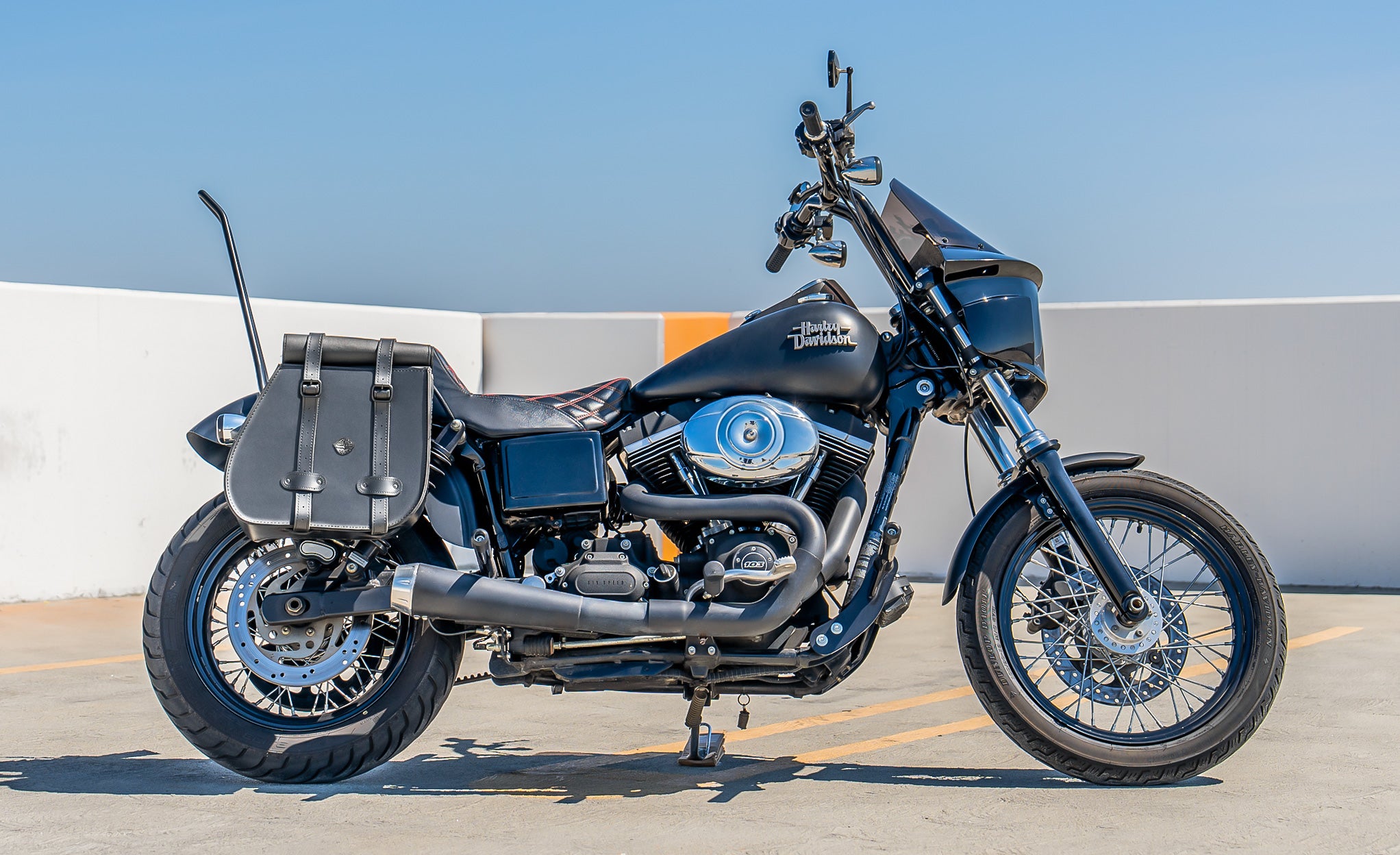 45L - Wraith XL Roll-Top Quick-Mount Shock Cutout Saddlebags For Harley Dyna Low Rider FXDL/I Lifestyle @expand