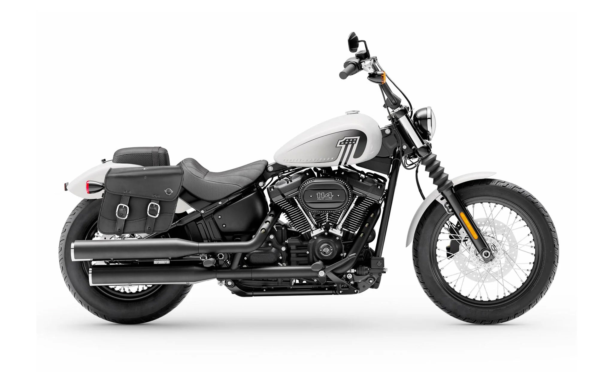 Viking Thor Medium Leather Motorcycle Saddlebags For Harley Davidson Softail Street Bob Fxbb on Bike Photo @expand