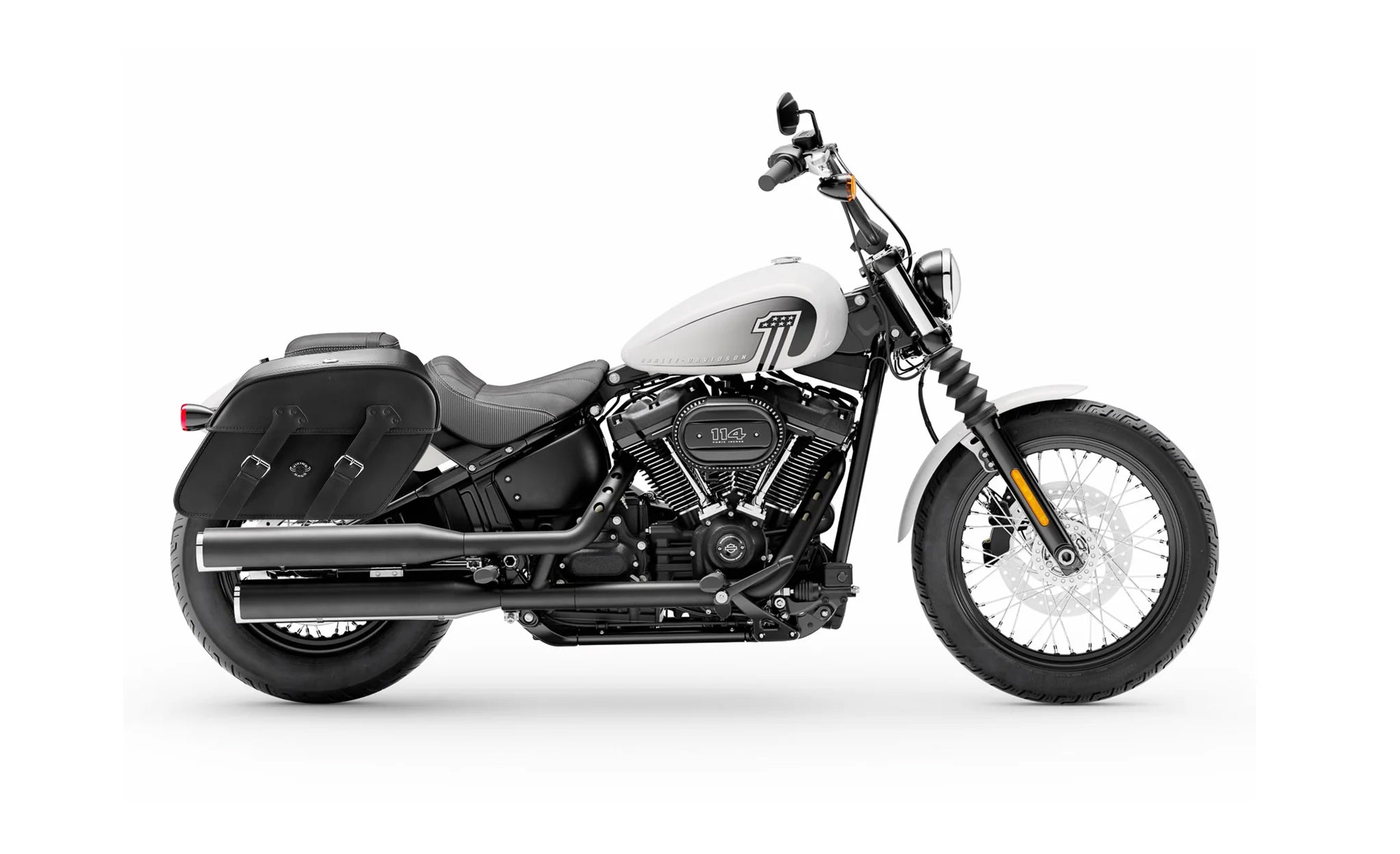 Viking Raven Extra Large Leather Motorcycle Saddlebags For Harley Softail Street Bob Fxbb on Bike Photo @expand