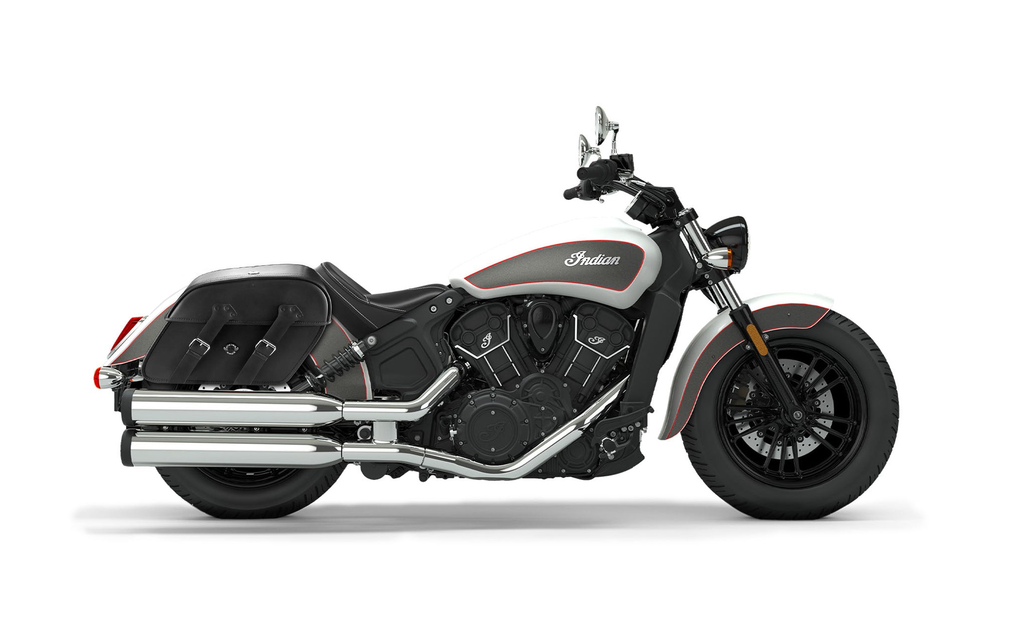 Viking Raven Extra Large Indian Scout Sixty Leather Motorcycle Saddlebags on Bike Photo @expand