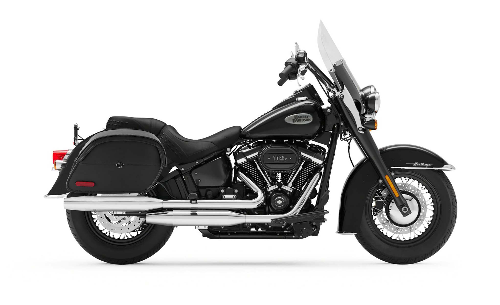 Viking California Large Leather Motorcycle Saddlebags For Harley Davidson Softail Heritage Flst I C Ci on Bike Photo @expand