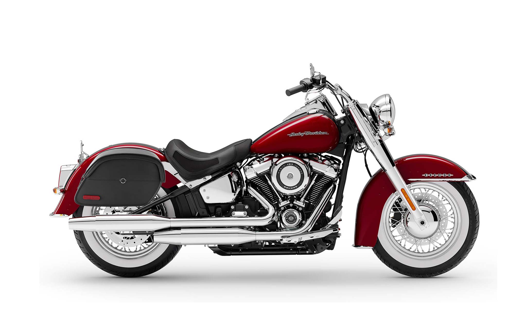 Viking California Large Leather Motorcycle Saddlebags For Harley Davidson Softail Deluxe Flstn I on Bike Photo @expand