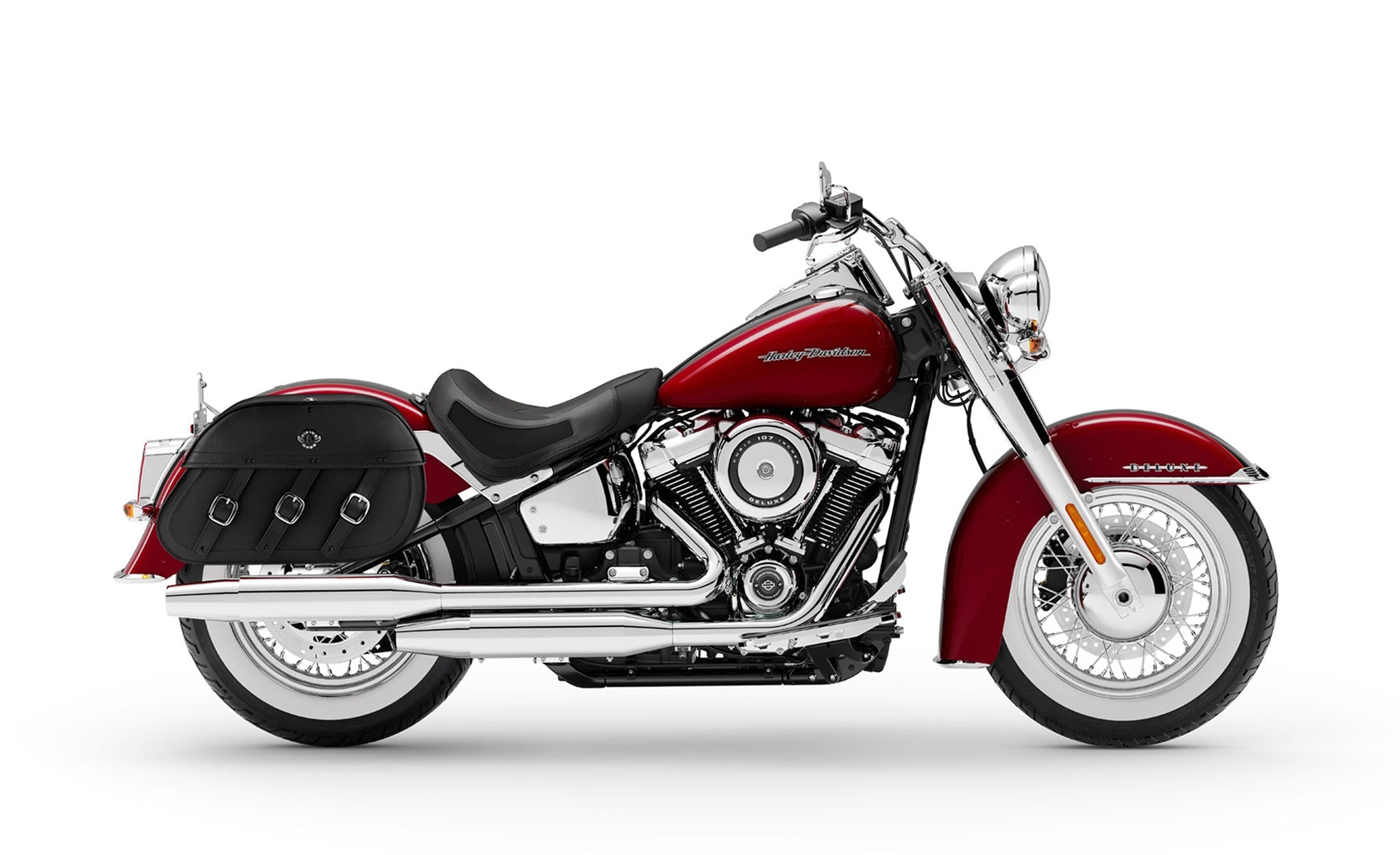 Viking Trianon Extra Large Leather Motorcycle Saddlebags For Harley Softail Deluxe Flstn I on Bike Photo @expand
