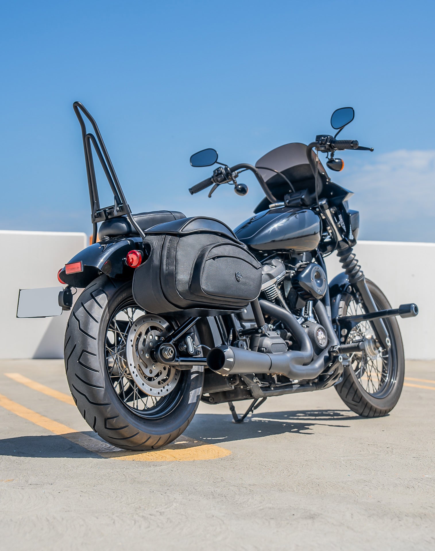 60L - Stealth XL Quick Mount Motorcycle Saddlebags for Harley Softail Super Glide FXD Lifestyle
