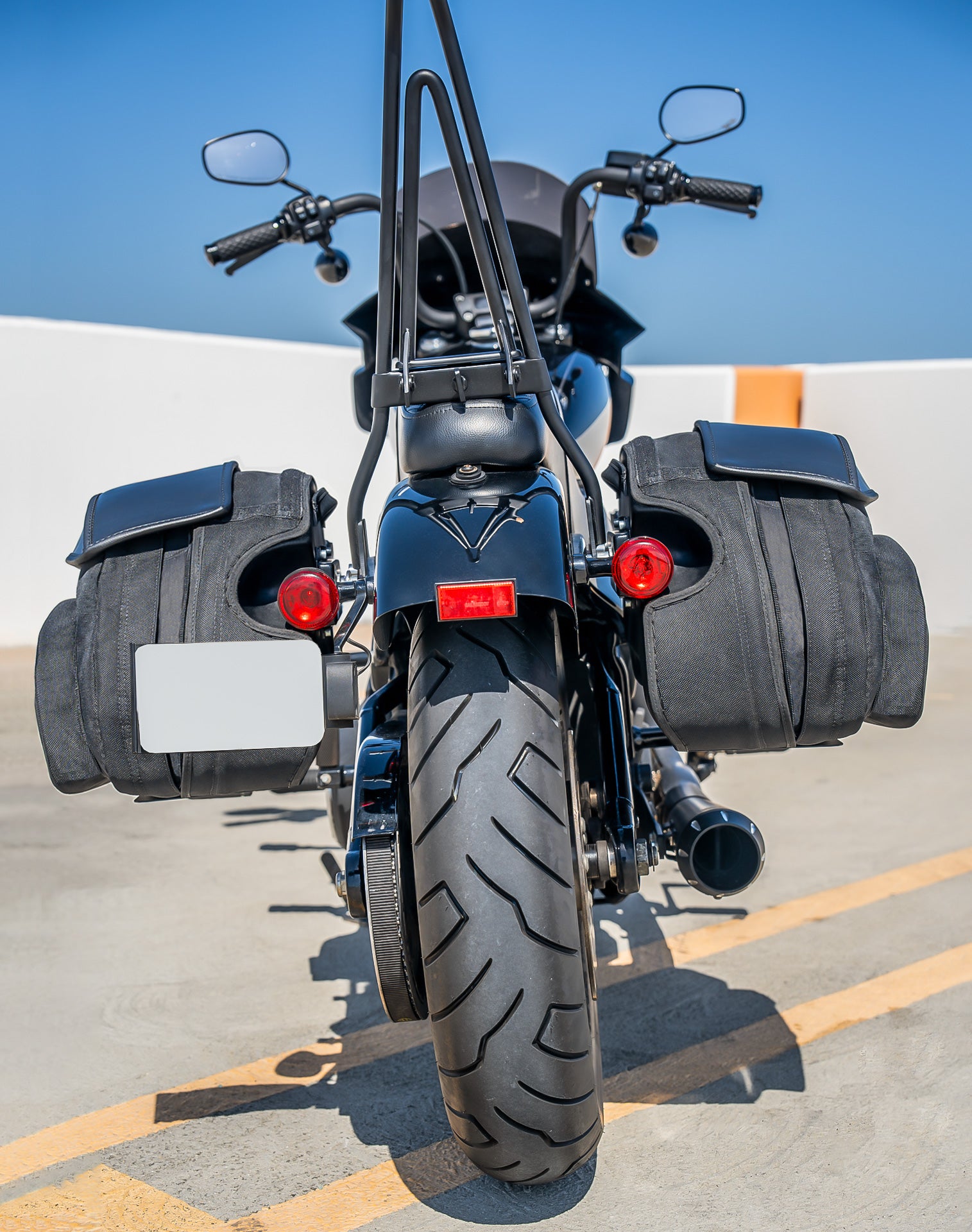 60L - Stealth XL Quick Mount Motorcycle Saddlebags for Harley Softail Super Glide FXD Lifestyle