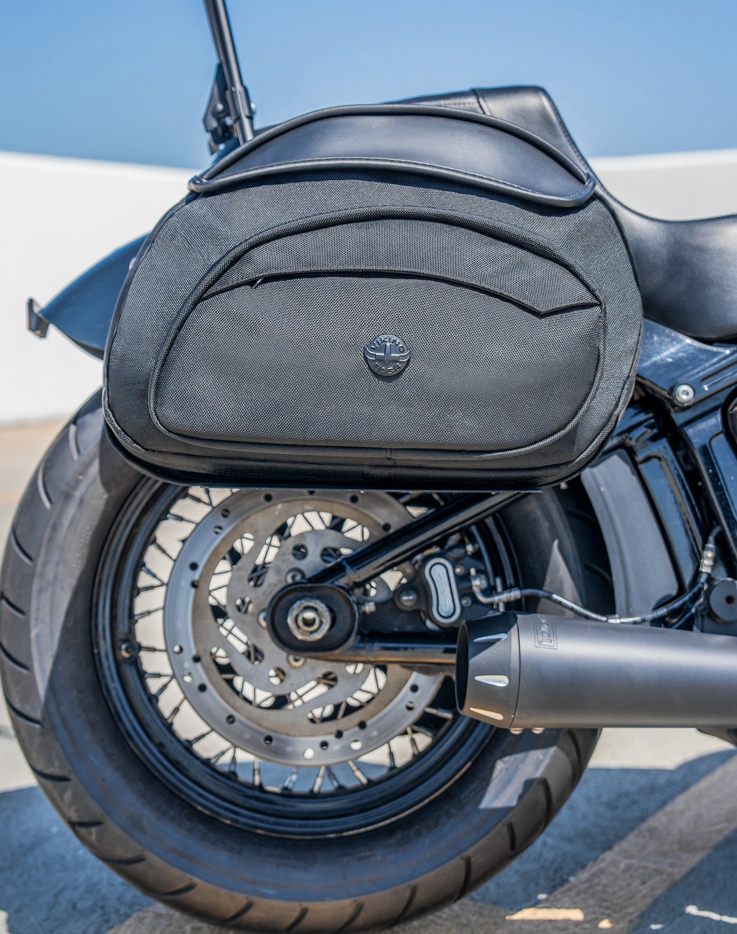 60L - Stealth XL Quick Mount Motorcycle Saddlebags for Harley Softail Super Glide FXD Lifestyle