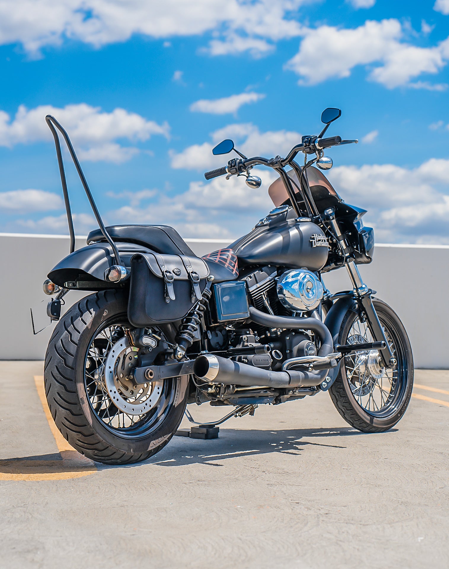 8L - Hawk Small Leather Saddlebags for Harley Dyna Low Rider FXDL/I Lifestyle Vertical