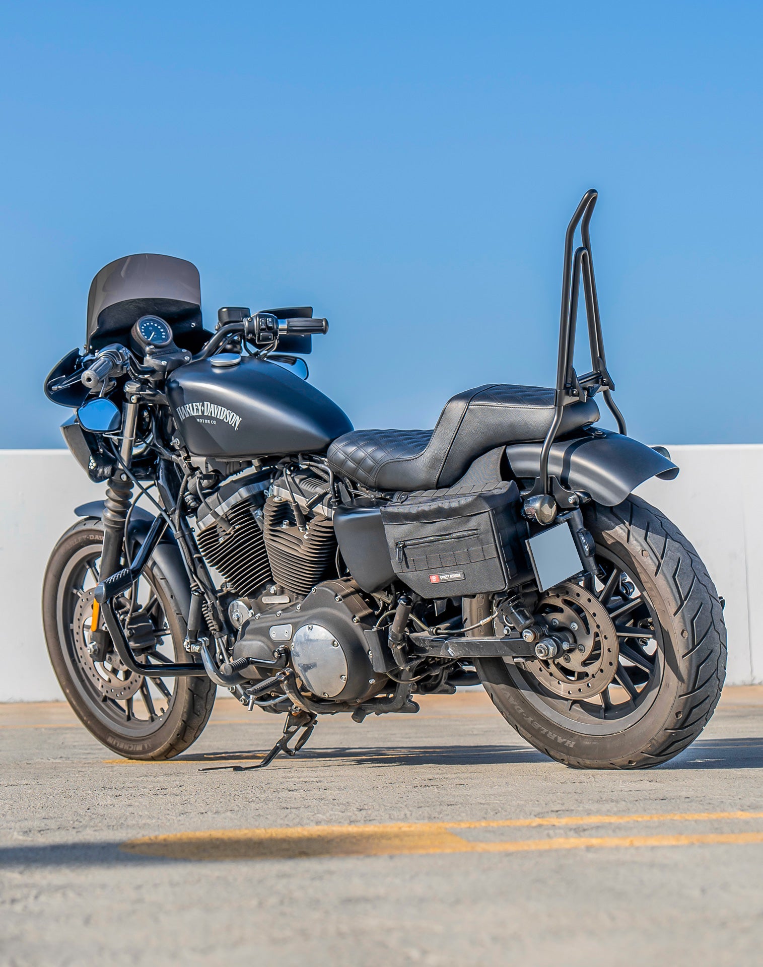 8L - Patriot Small Throw Over Saddlebags for Harley Sportster 883 Iron XL883N Lifestyle
