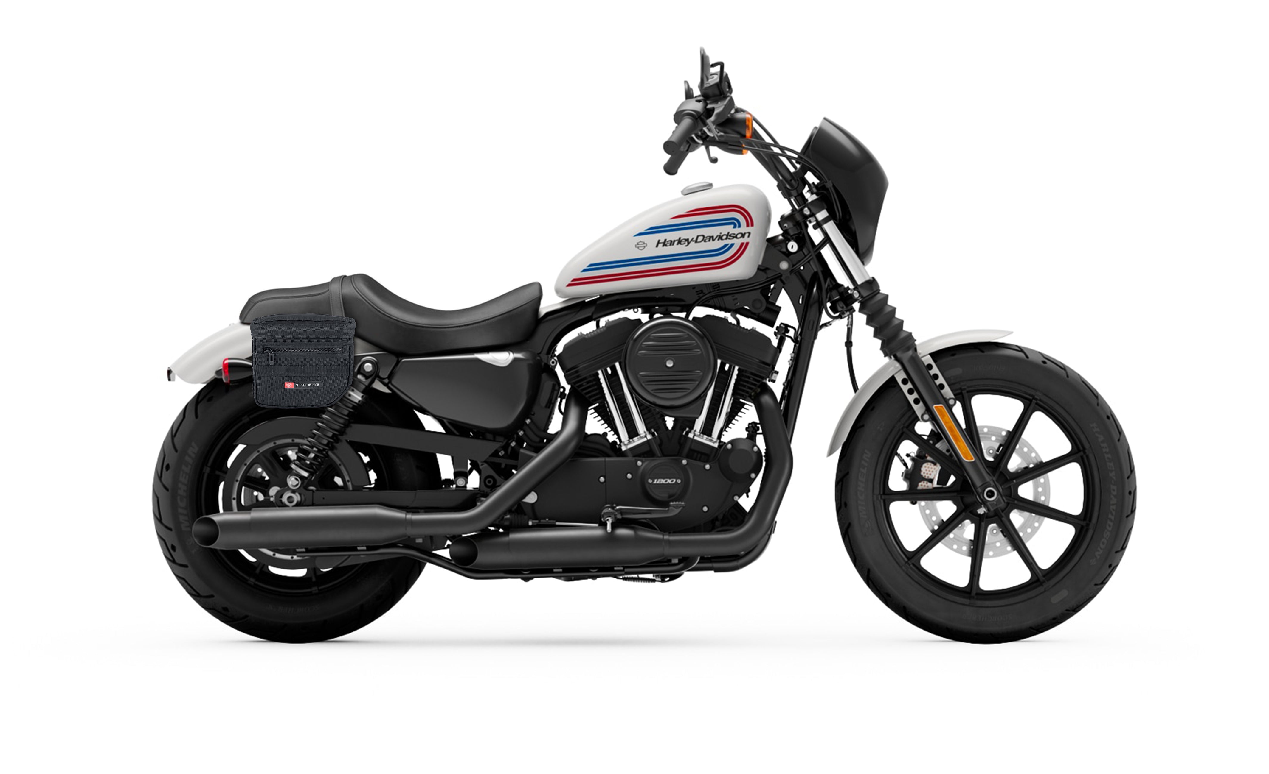 8L - Patriot XS Throw Over Saddlebags for Harley Sportster 1200 Iron XL1200NS Bag on Bike @expand