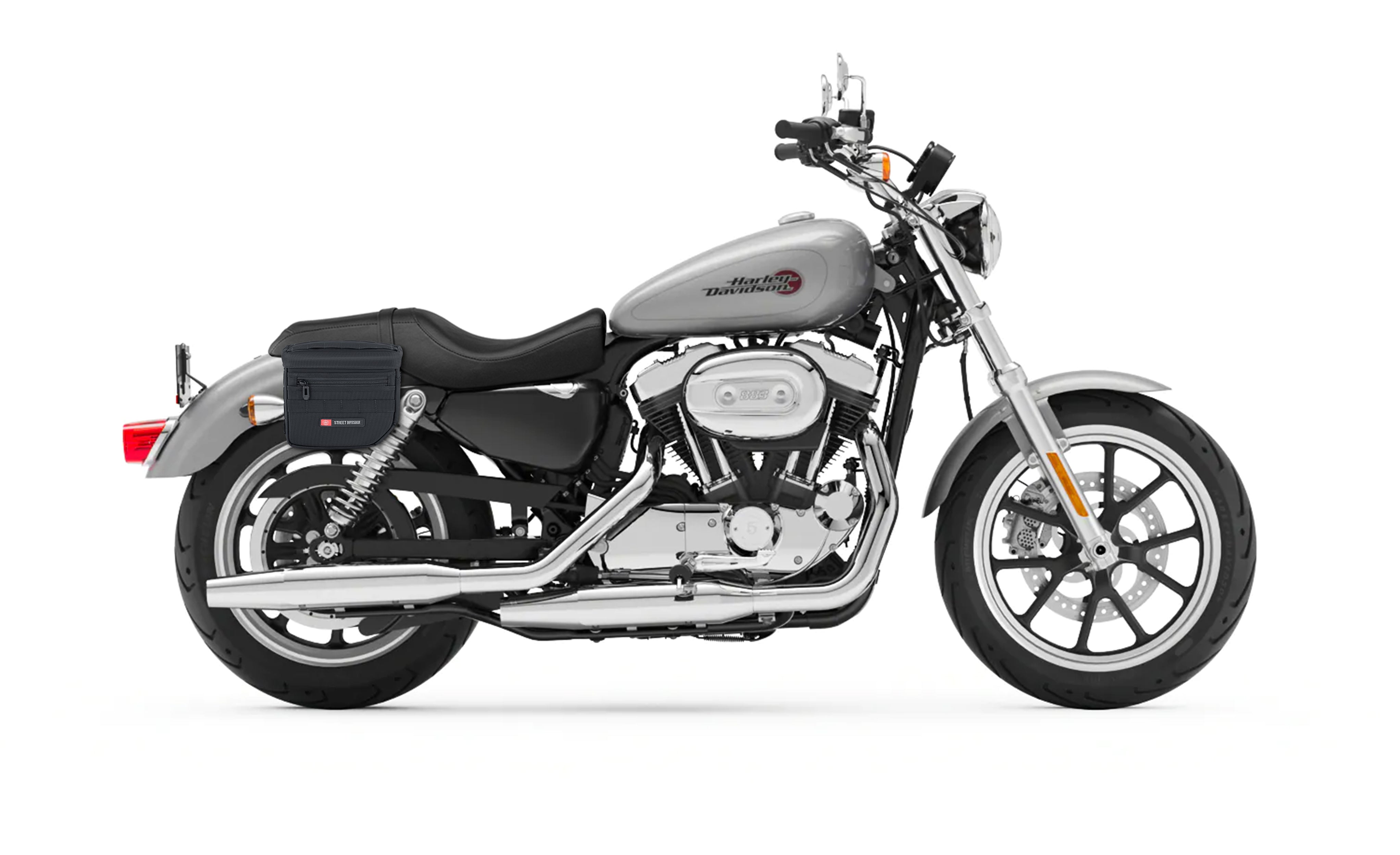 8L - Patriot XS Throw Over Saddlebags for Harley Sportster Super Low XL883L Bag on Bike @expand