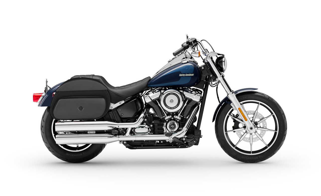 Viking Stealth Quick Mount Motorcycle Saddlebags For Harley Davidson Softail Low Rider Fxlr on Bike Photo @expand