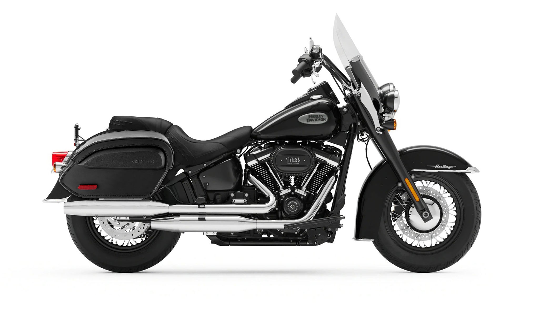 Viking Aviator Large Leather Motorcycle Saddlebags For Harley Softail Heritage Flst I C Ci on Bike Photo @expand