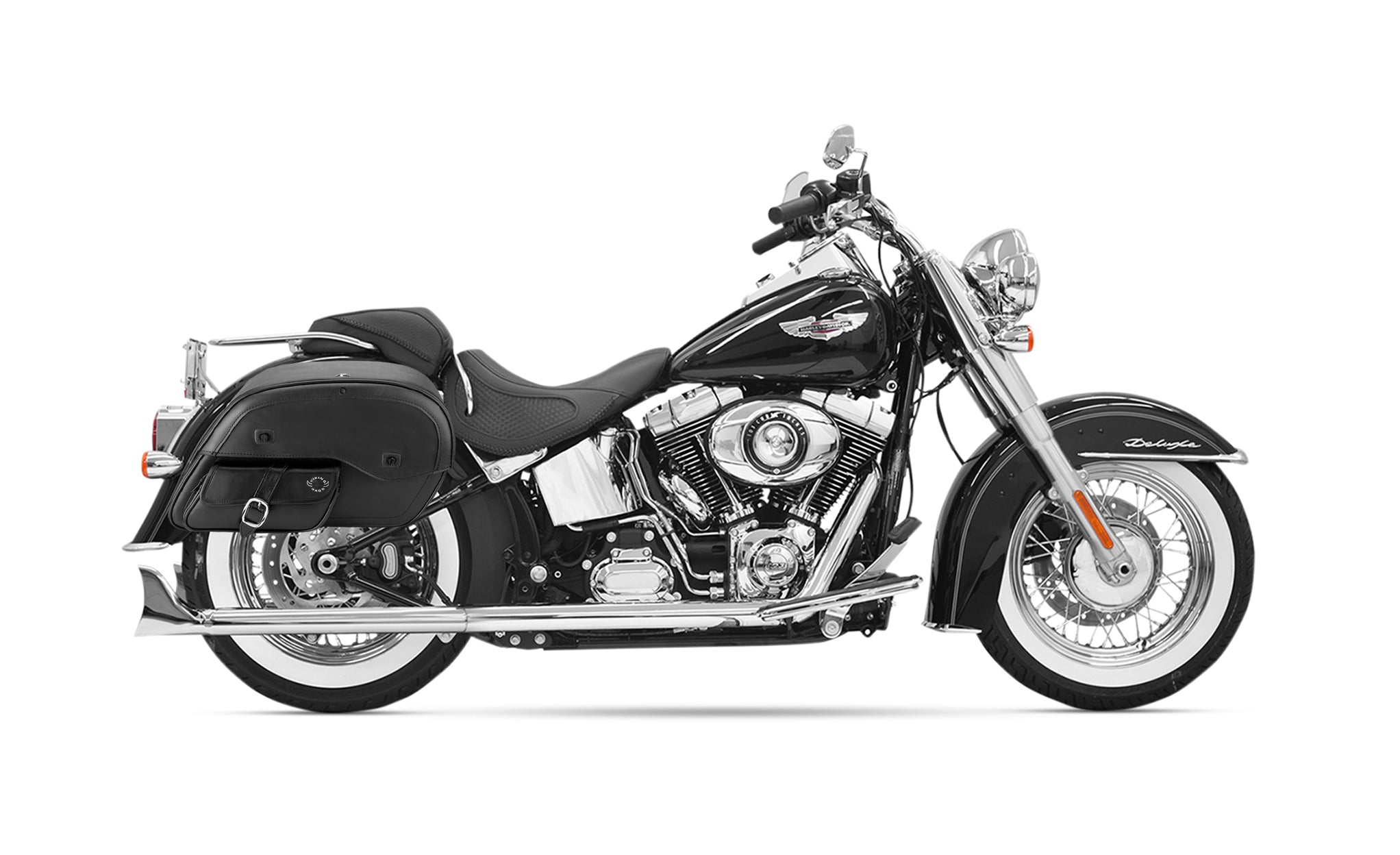Viking Essential Side Pocket Large Leather Motorcycle Saddlebags for Harley Softail Heritage FLSTCI @expand