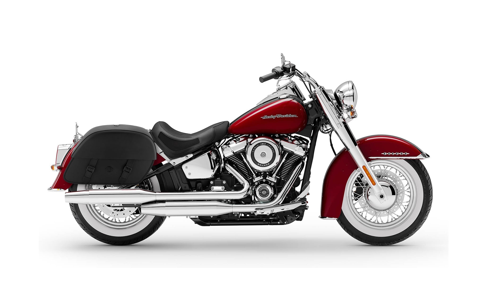 Viking Baelor Large Leather Motorcycle Saddlebags For Harley Davidson Softail Deluxe Flstn I on Bike Photo @expand