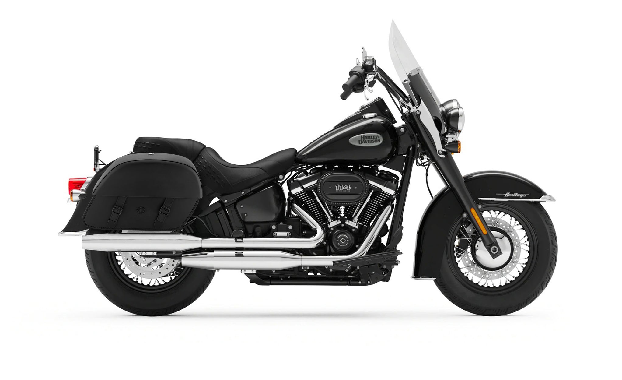 Viking Baelor Large Leather Motorcycle Saddlebags For Harley Davidson Softail Heritage Flst I C Ci on Bike Photo @expand
