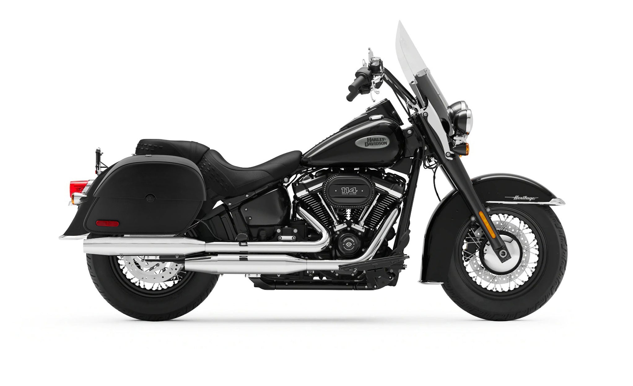 Viking Panzer Large Leather Motorcycle Saddlebags For Harley Davidson Softail Heritage Flst I C Ci on Bike Photo @expand