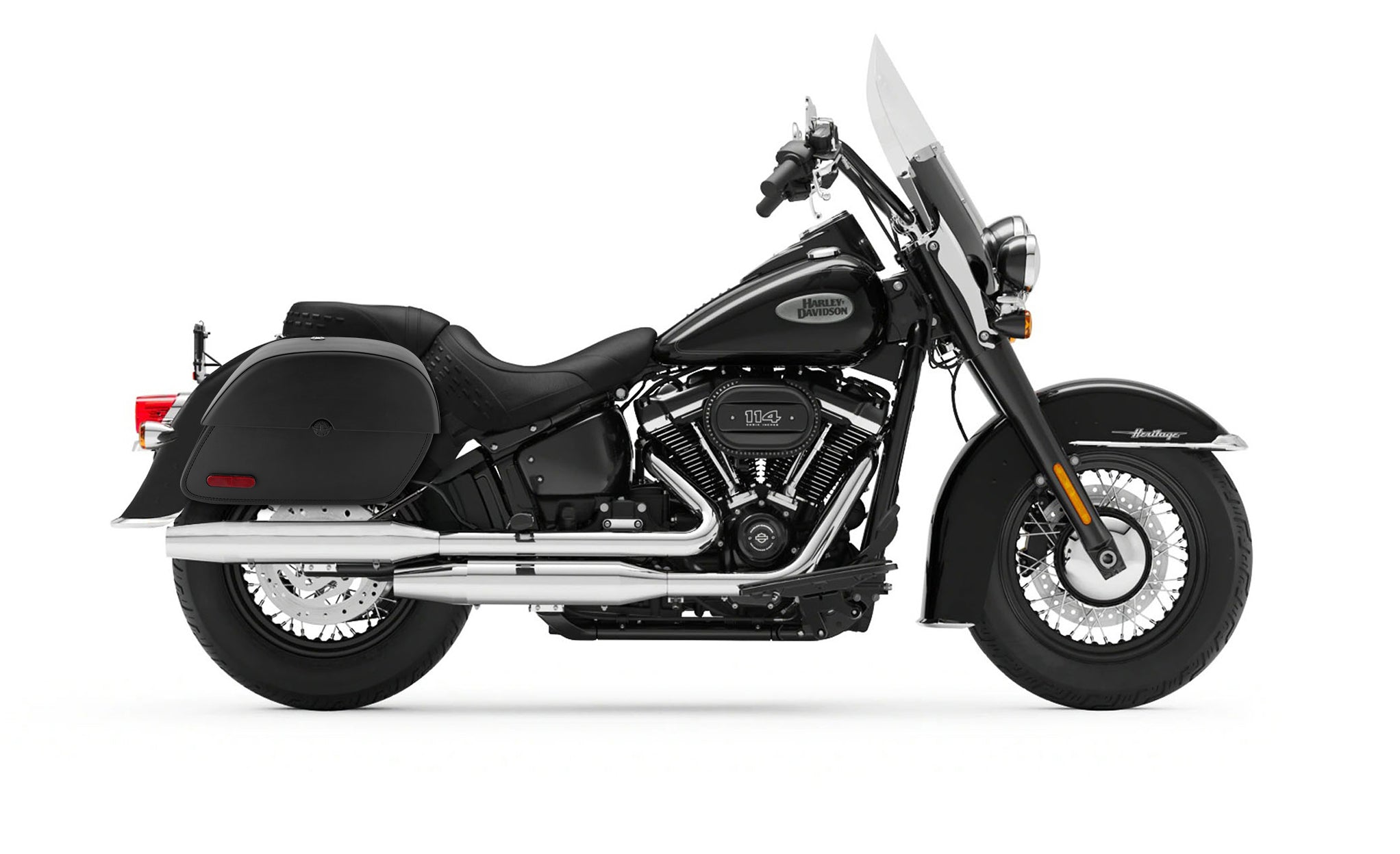 Viking Panzer Medium Leather Motorcycle Saddlebags For Harley Davidson Softail Heritage Flst I C Ci Engineering Excellence with Bag on Bike @expand