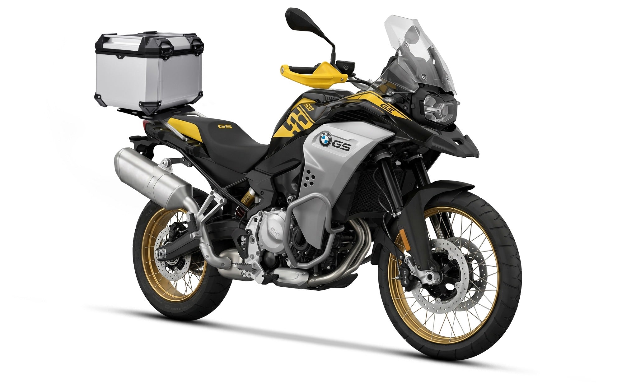 38L - Apex XL BMW F 850 GS Adventure Aluminum Top Case Silver Top Case on Bike @expand