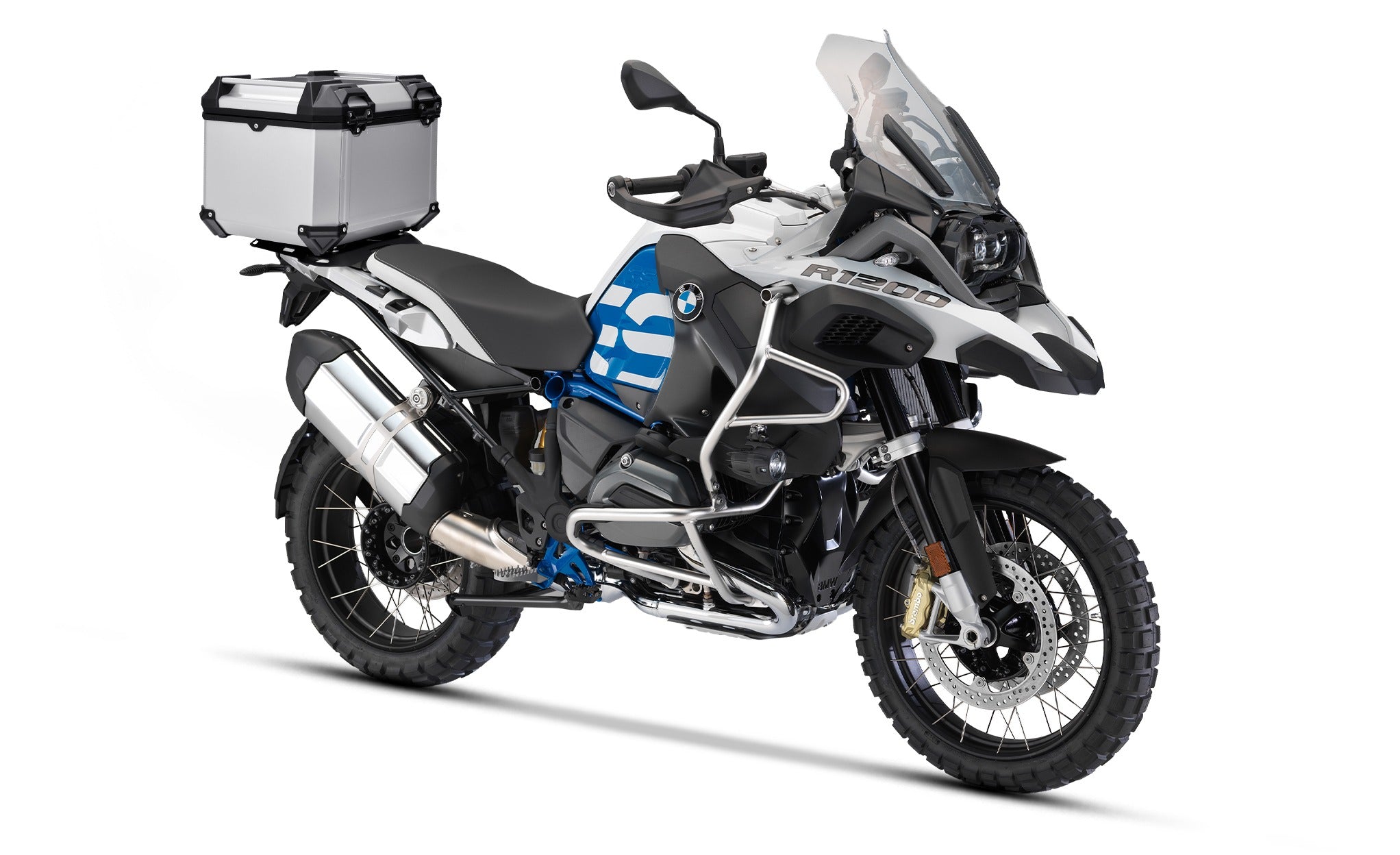 38L - Apex XL BMW R 1200 GS Adventure Aluminum Top Case Silver Top Case on Bike @expand