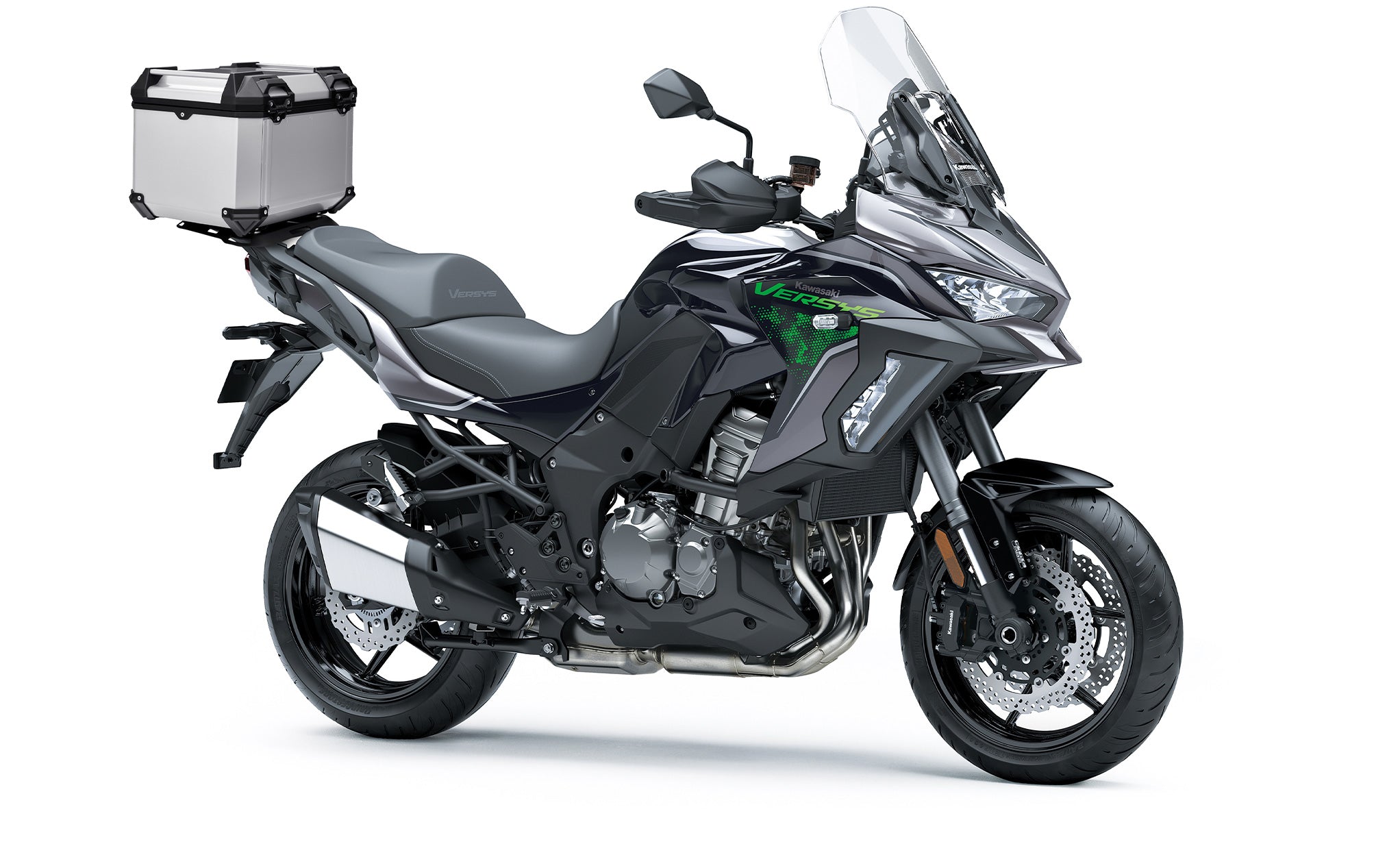 38L - Apex XL Kawasaki Versys 1100 Aluminum Top Case Silver Top Case on Bike @expand