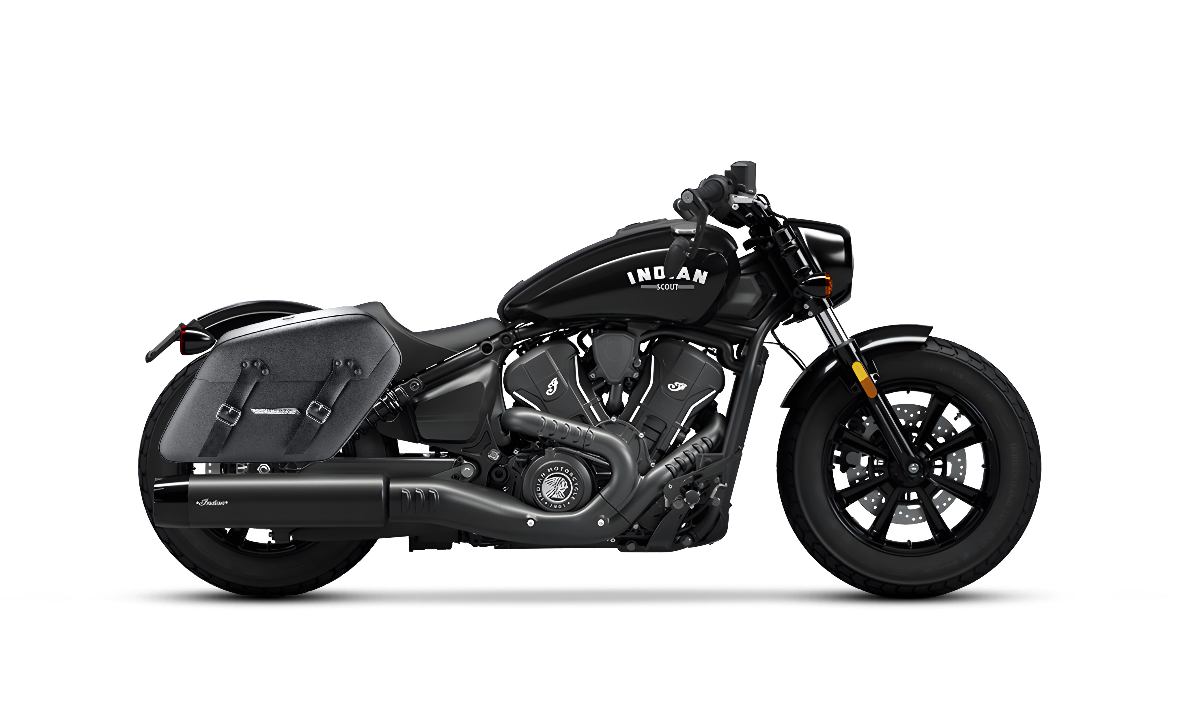38L - Baldur XL Shock-Cutout Indian Scout Bobber Leather Wrap Hard Saddlebags Bag on Bike @expand