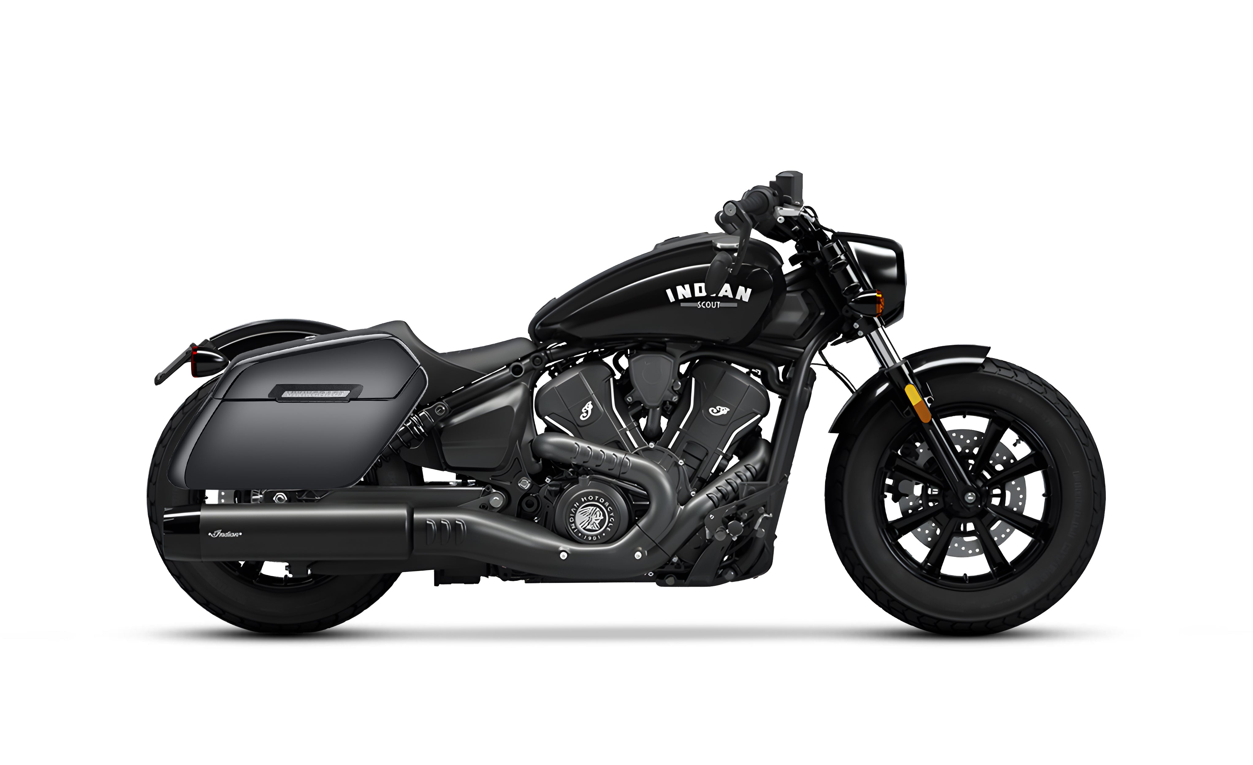 38L - Baldur XL Shock-Cutout Indian Scout Bobber Painted Hard Saddlebags Bag on Bike @expand