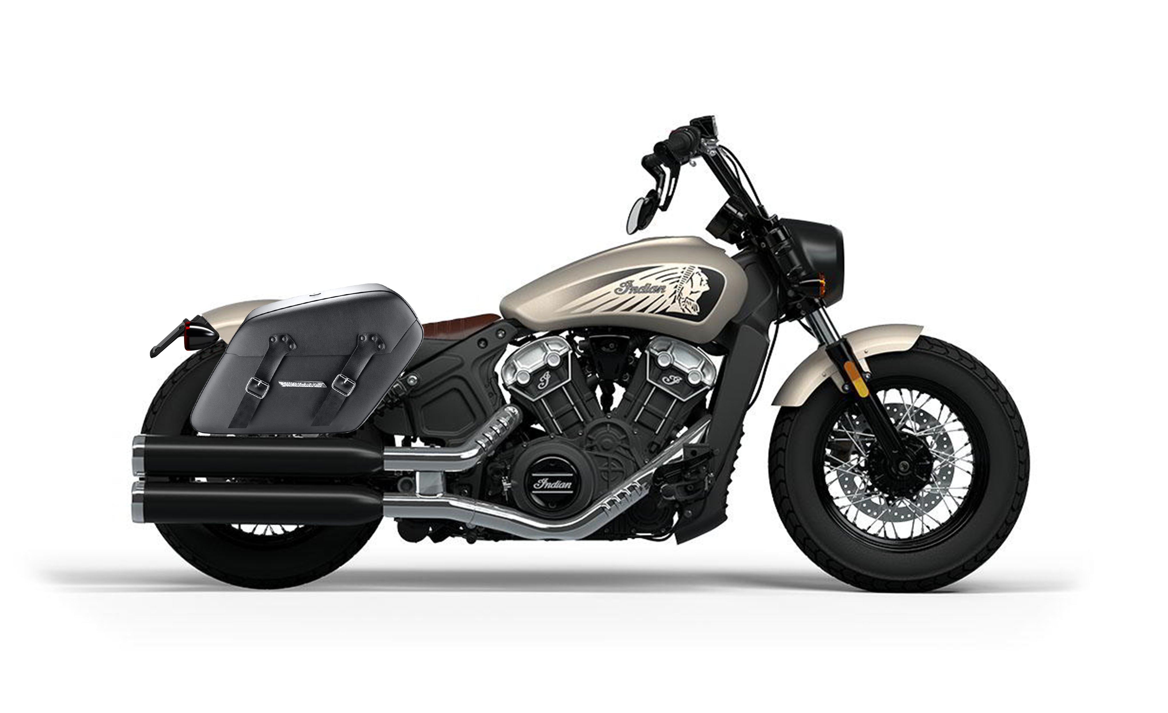 38L - Baldur XL Shock-Cutout Indian Scout Bobber Twenty Leather Wrap Hard Saddlebags Bag on Bike @expand