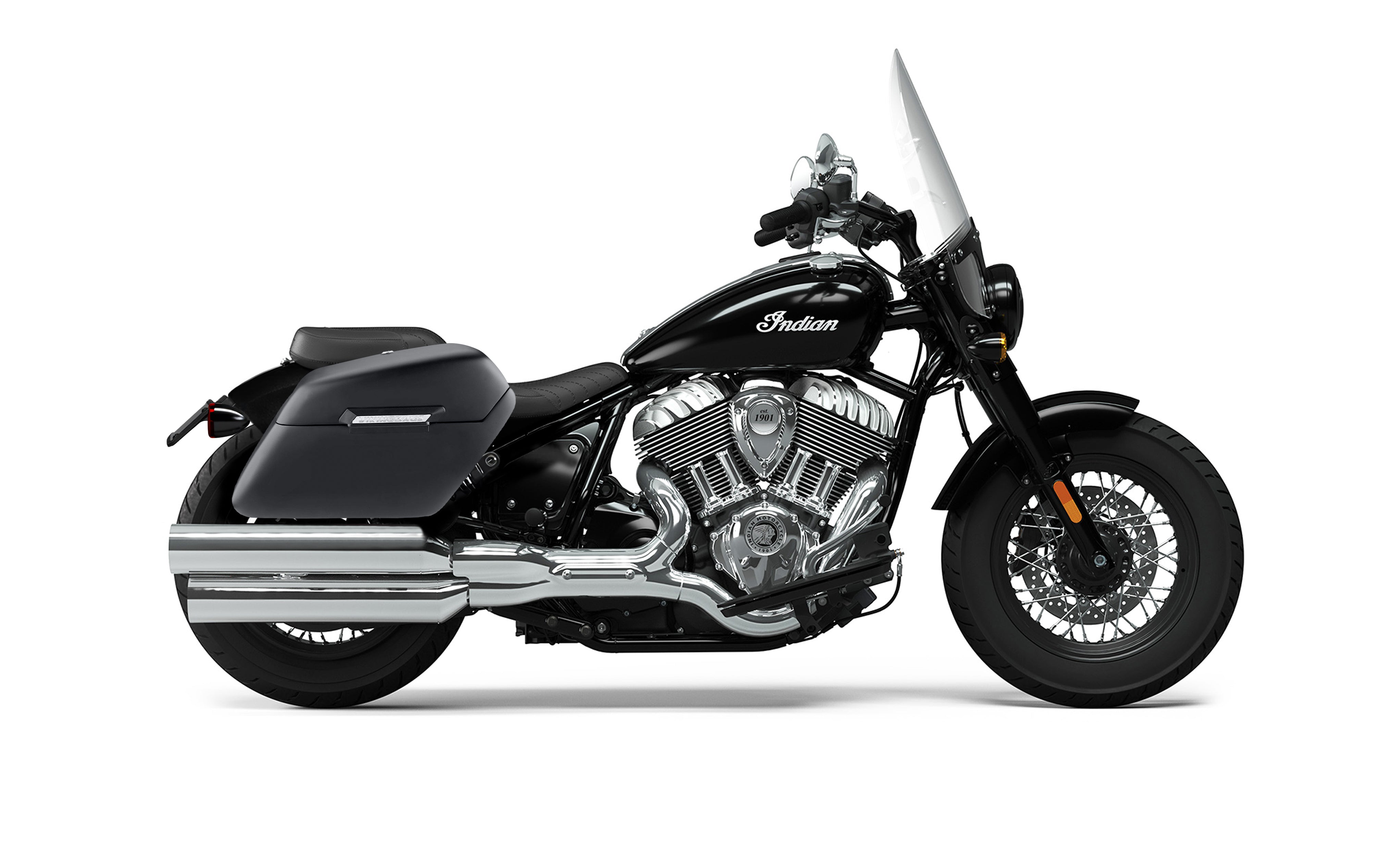 38L - Baldur XL Shock-Cutout Indian Super Chief Limited Matte Hard Saddlebags Bag on Bike @expand